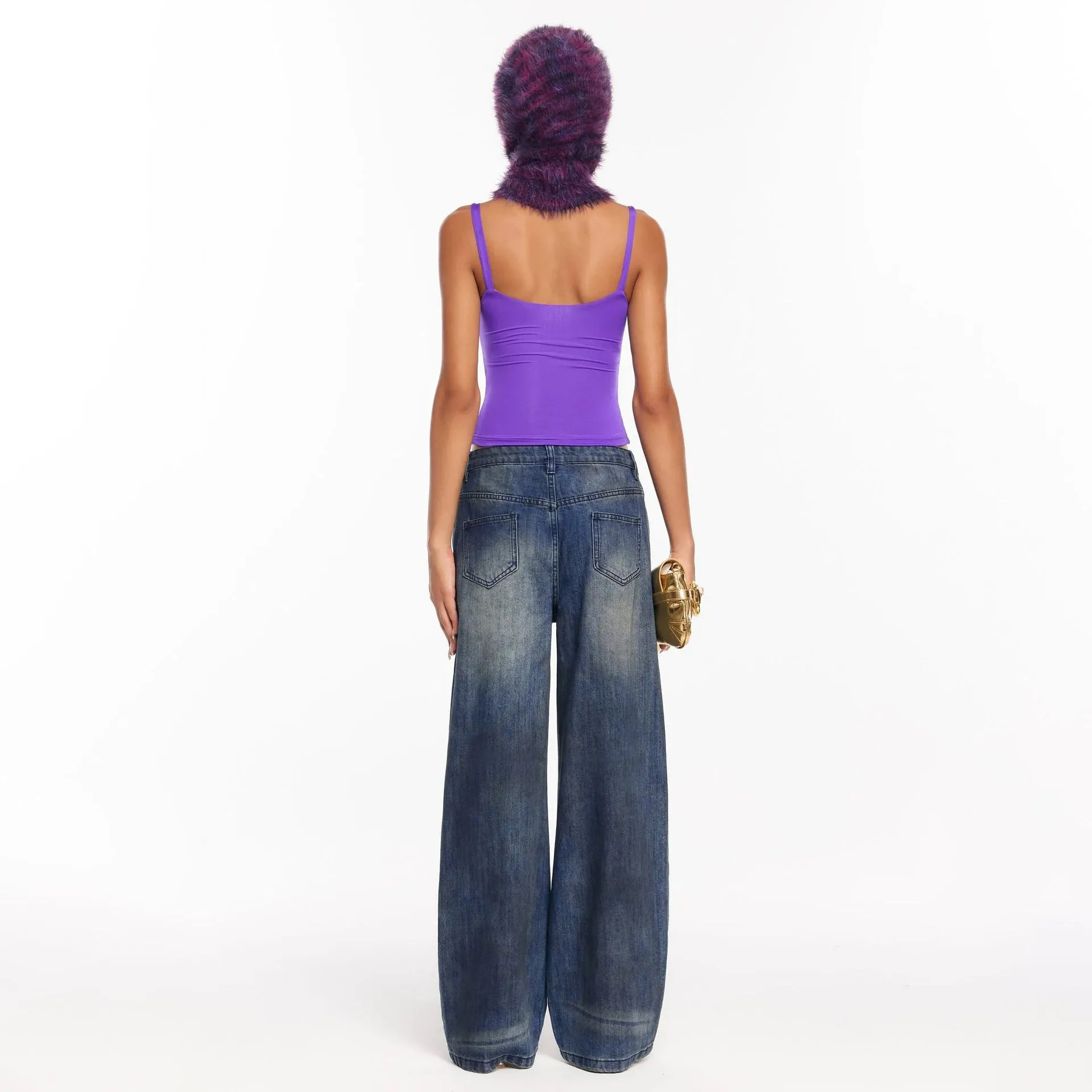 2025 Cross-border street wind ripped jeans women's straight pants high street washed wasteland wind denim design sense mopping pants women