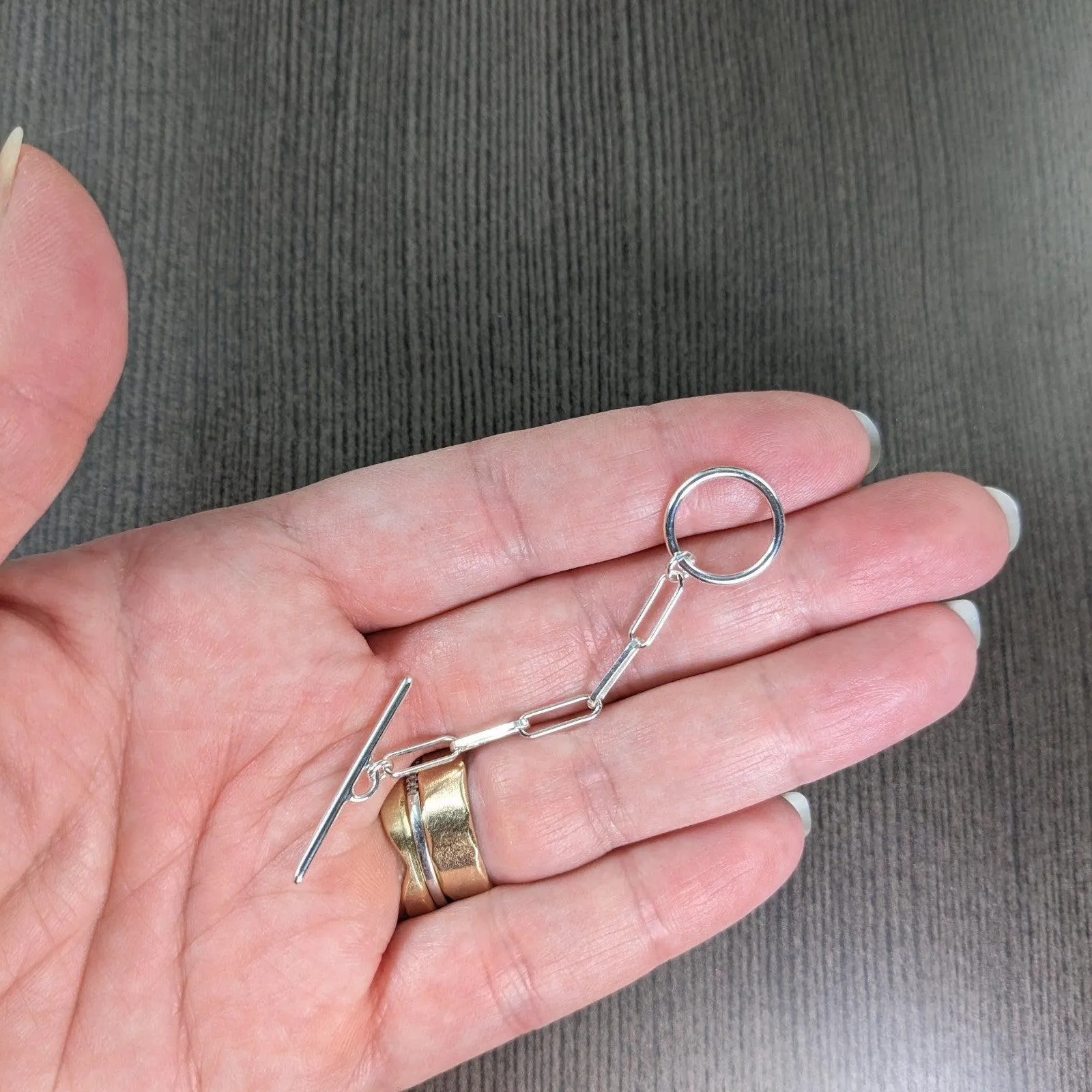 2.5 inches, toggle clasp extender necklace extension in sterling silver, PaperClip chain