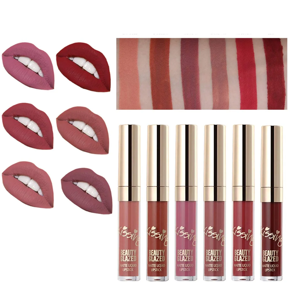 6pcs Matte Velvety Liquid Lipstick Matte Liquid Lipgloss Waterproof Lip Gloss