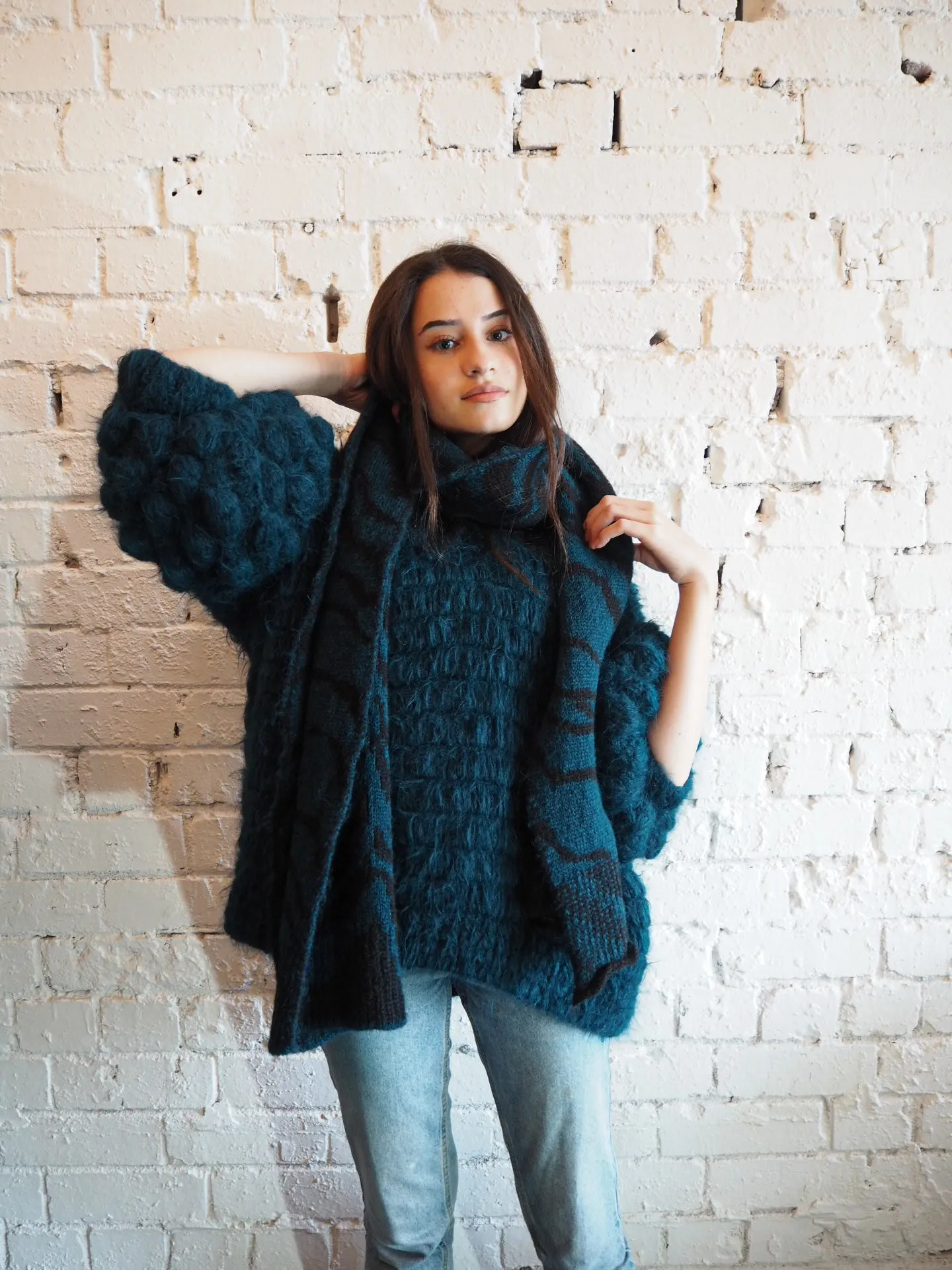 Amano handcrochet alpaca bluson with pompom sleeves