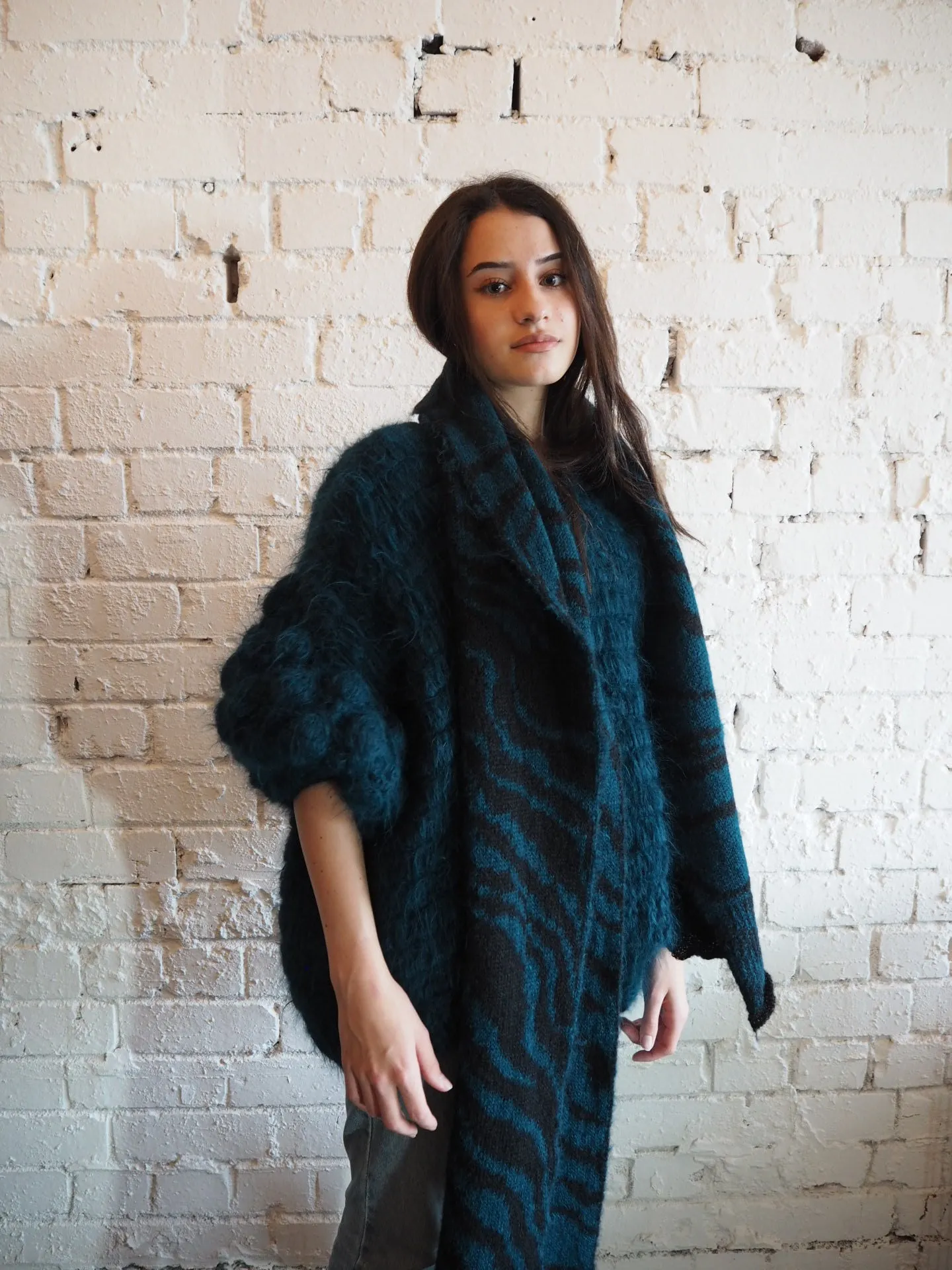 Amano handcrochet alpaca bluson with pompom sleeves