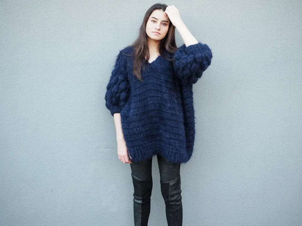 Amano handcrochet alpaca bluson with pompom sleeves