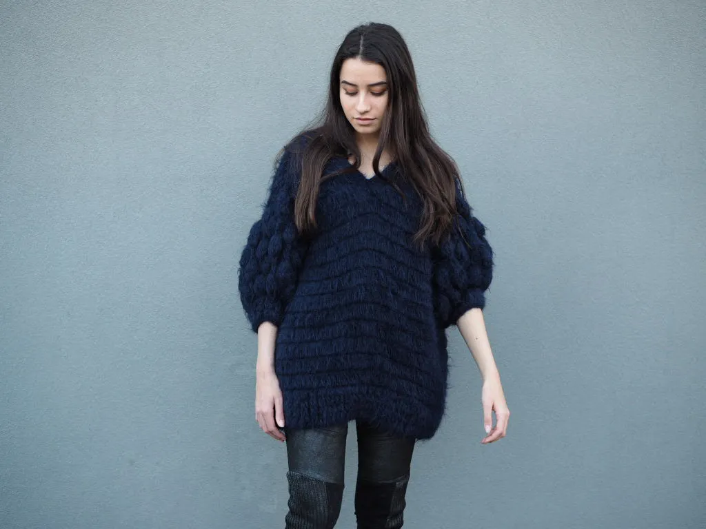 Amano handcrochet alpaca bluson with pompom sleeves