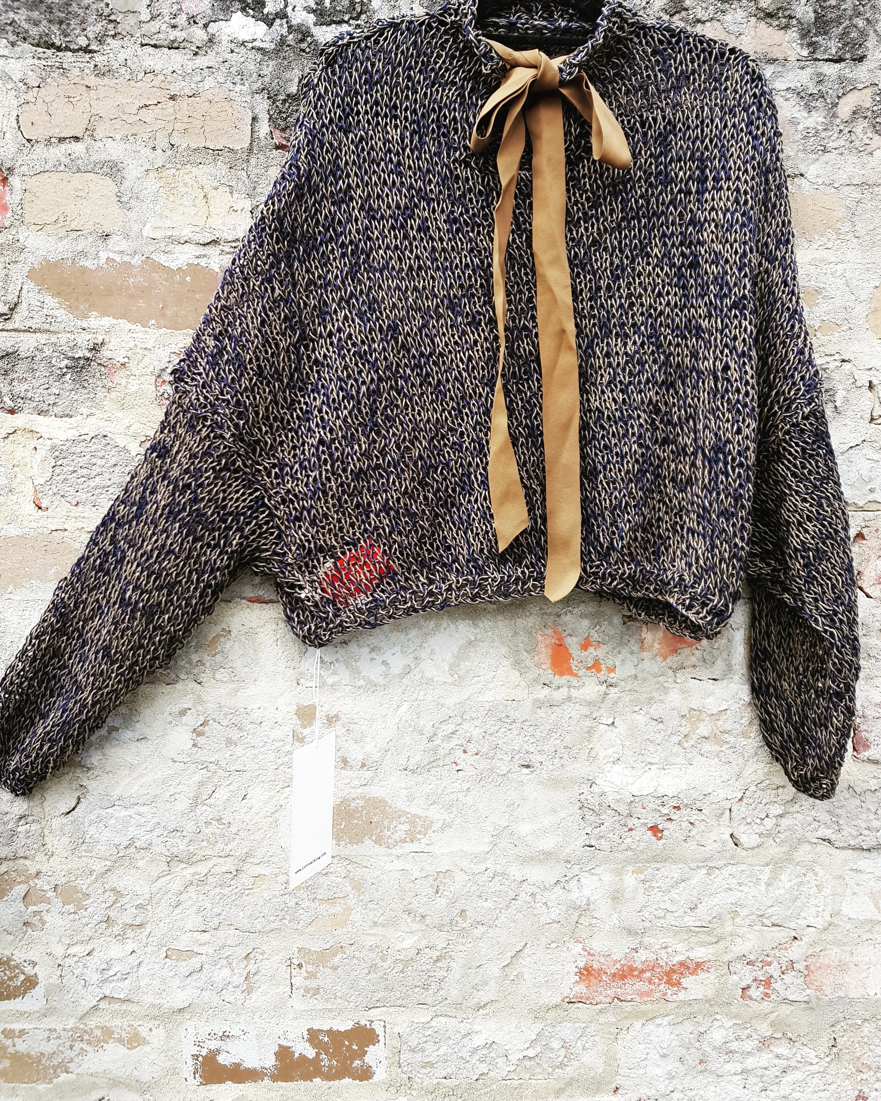 Amano handknit linen batwing sweater with back ties