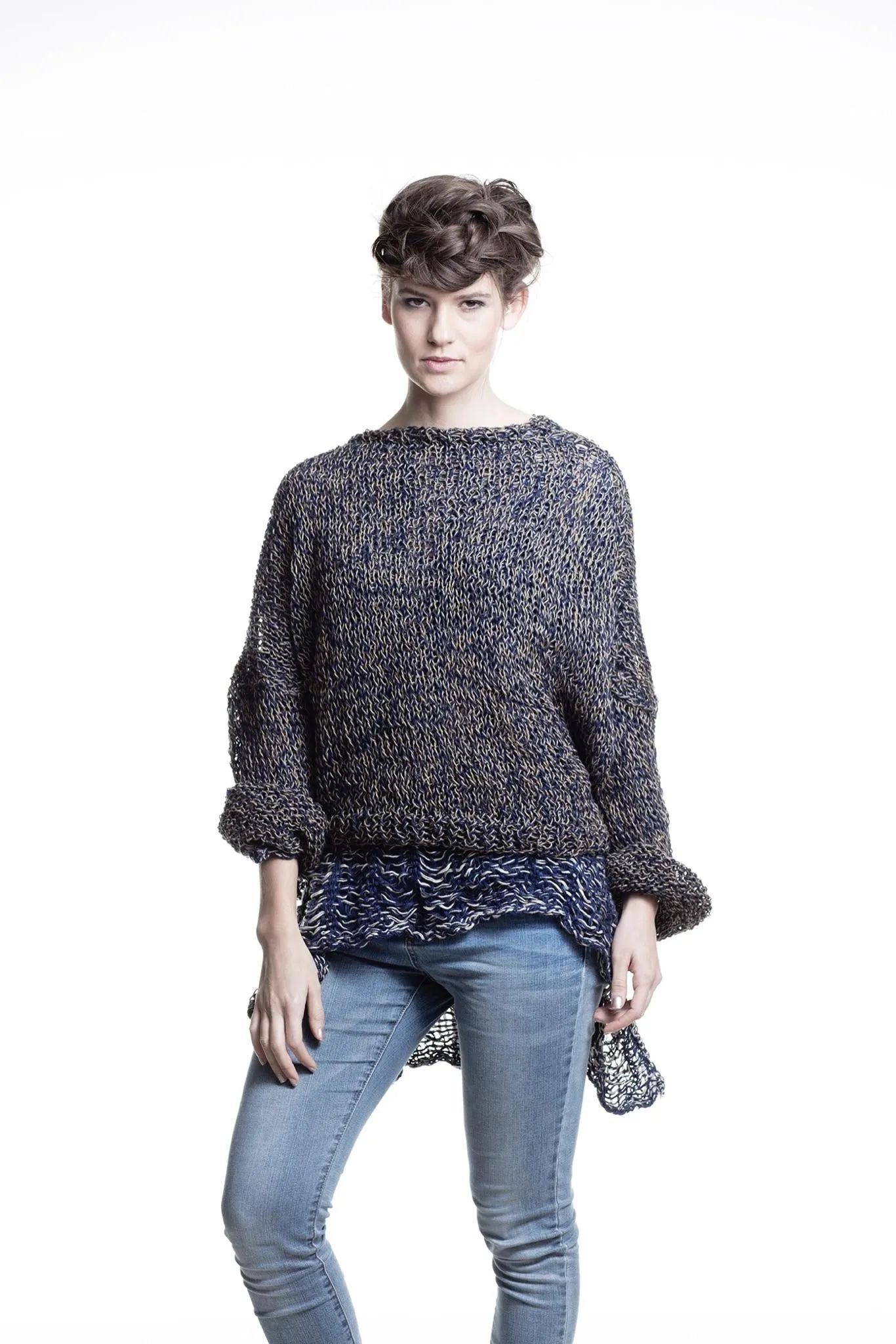 Amano handknit linen batwing sweater with back ties