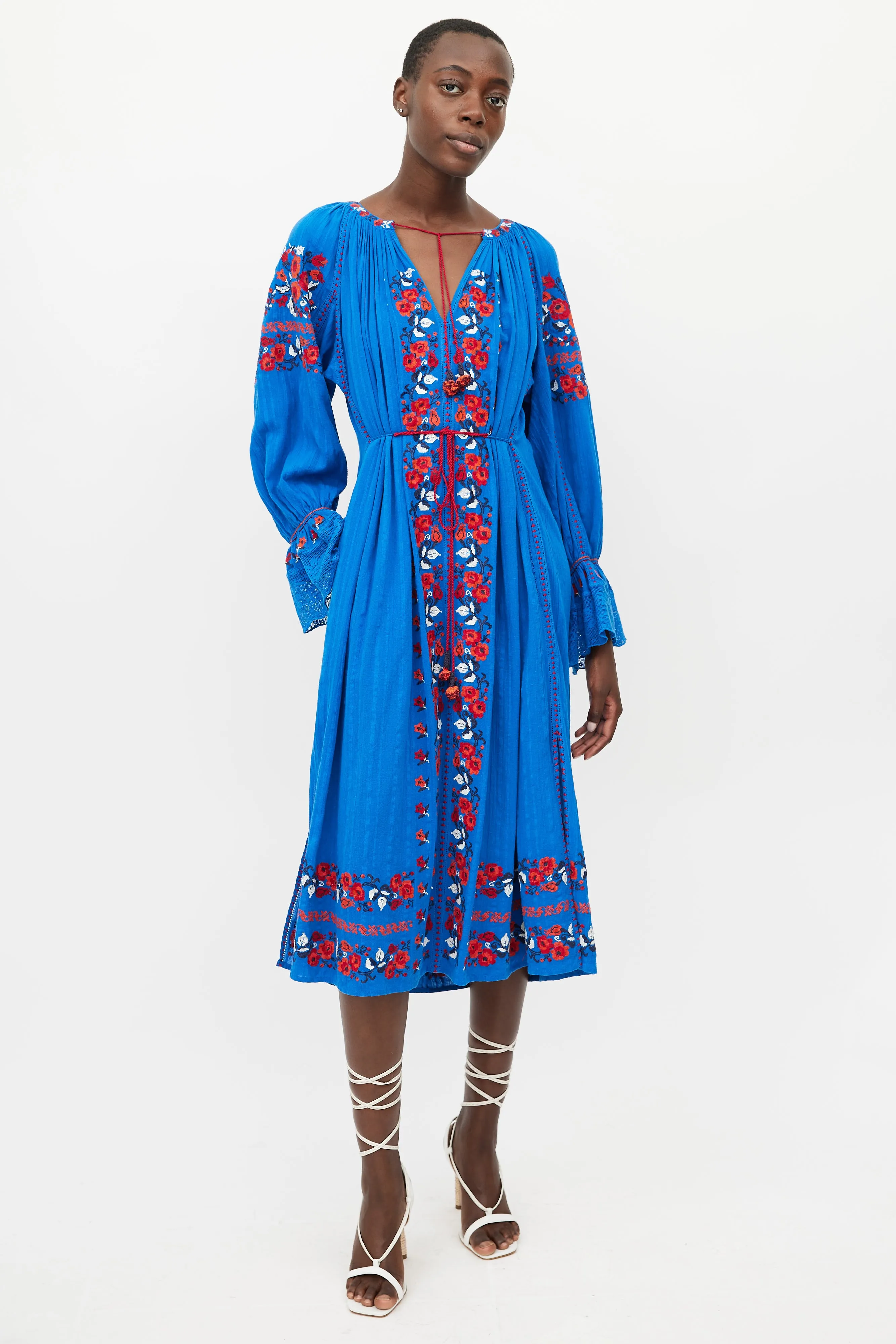 Blue & Red Floral Embroidered Dress
