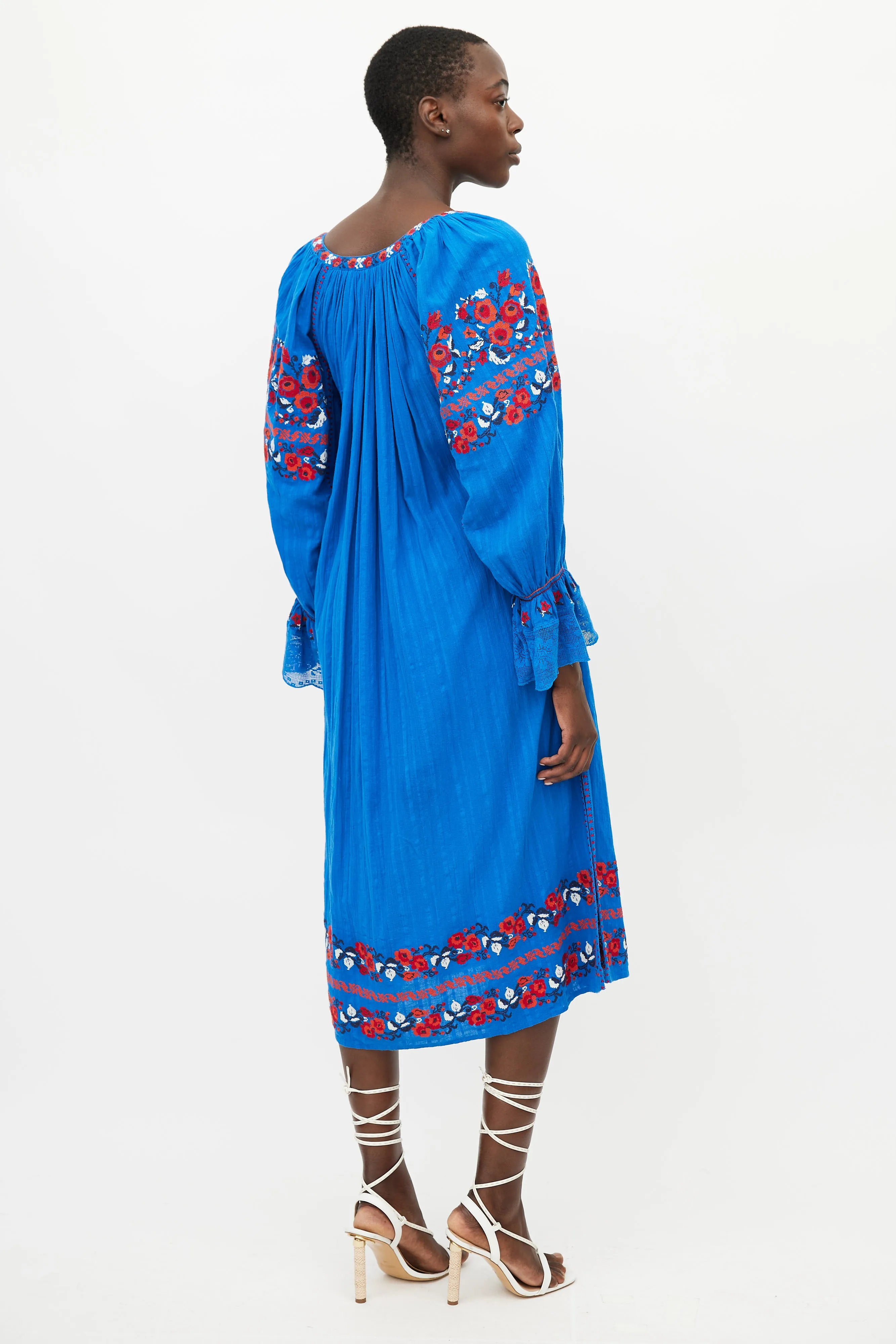 Blue & Red Floral Embroidered Dress
