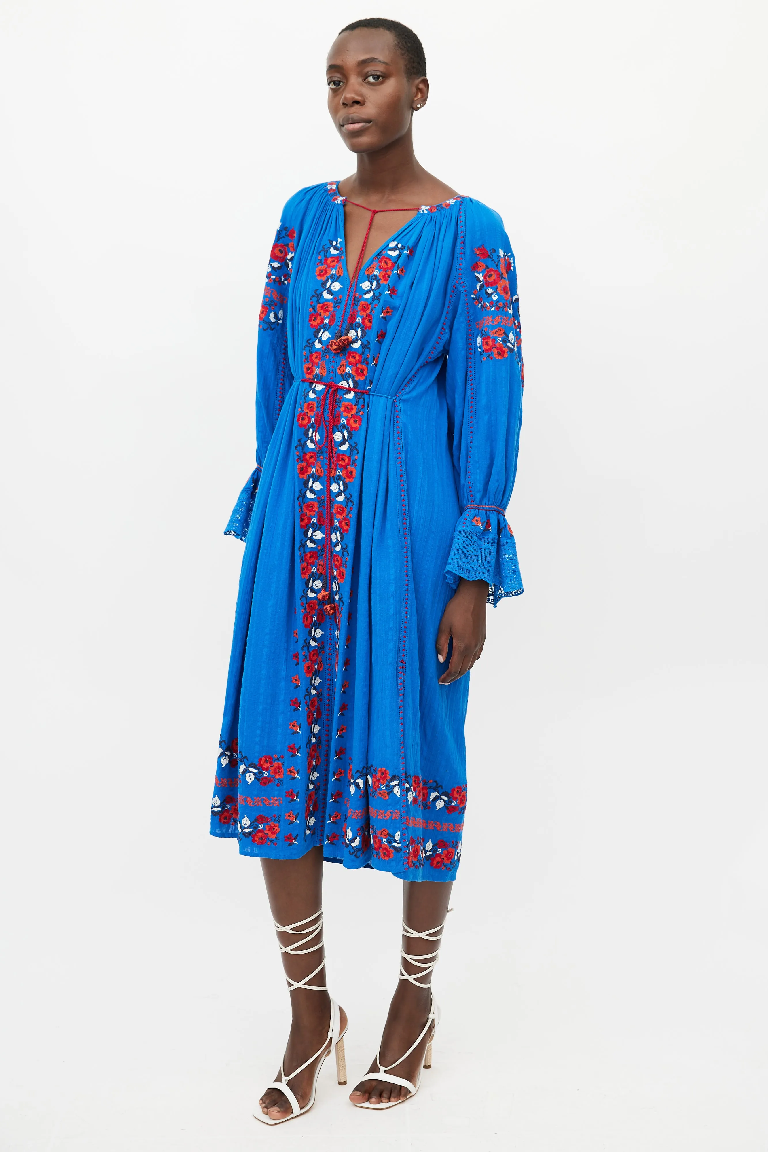 Blue & Red Floral Embroidered Dress