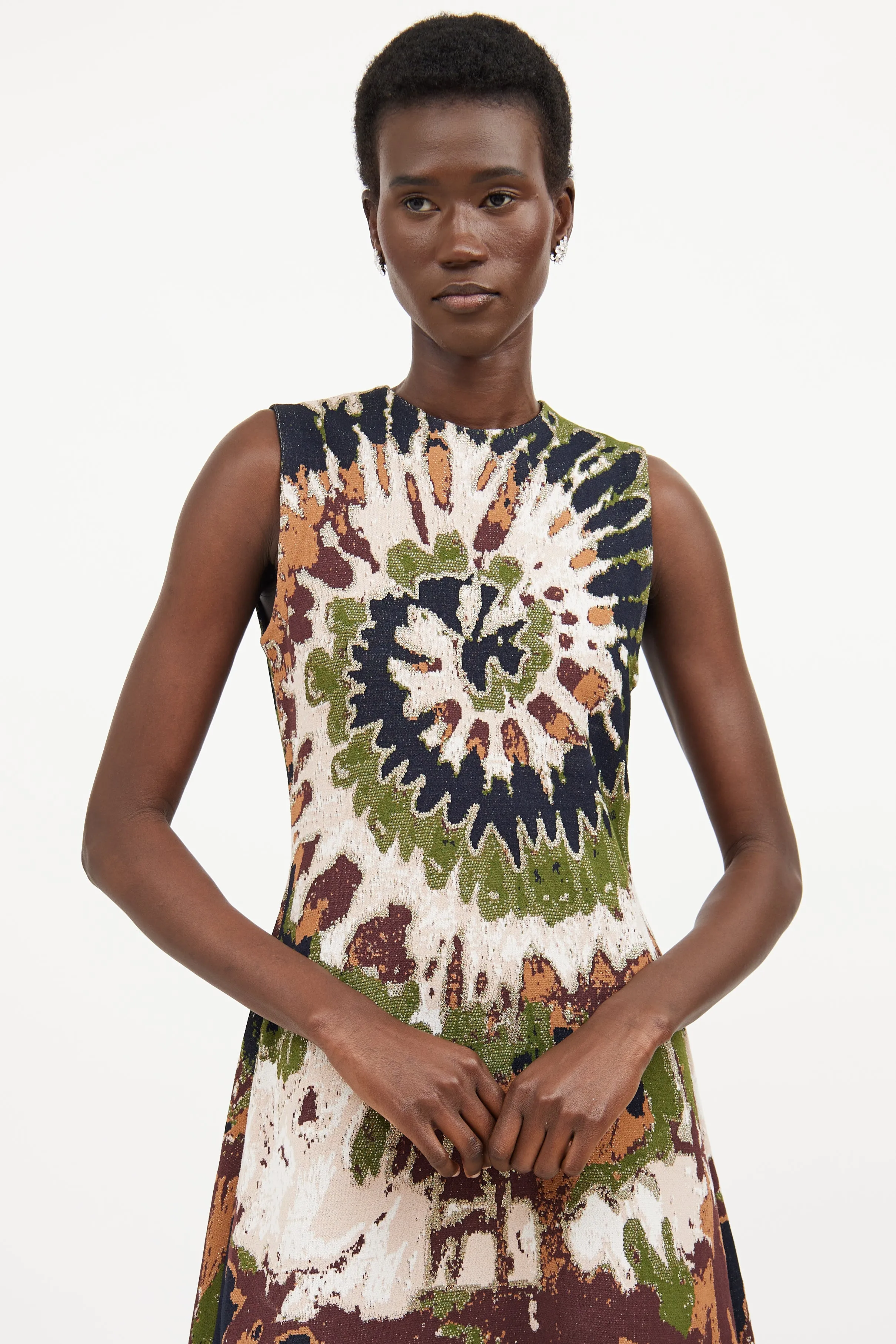 Brown & Multicolour Woven Tie Dye Dress