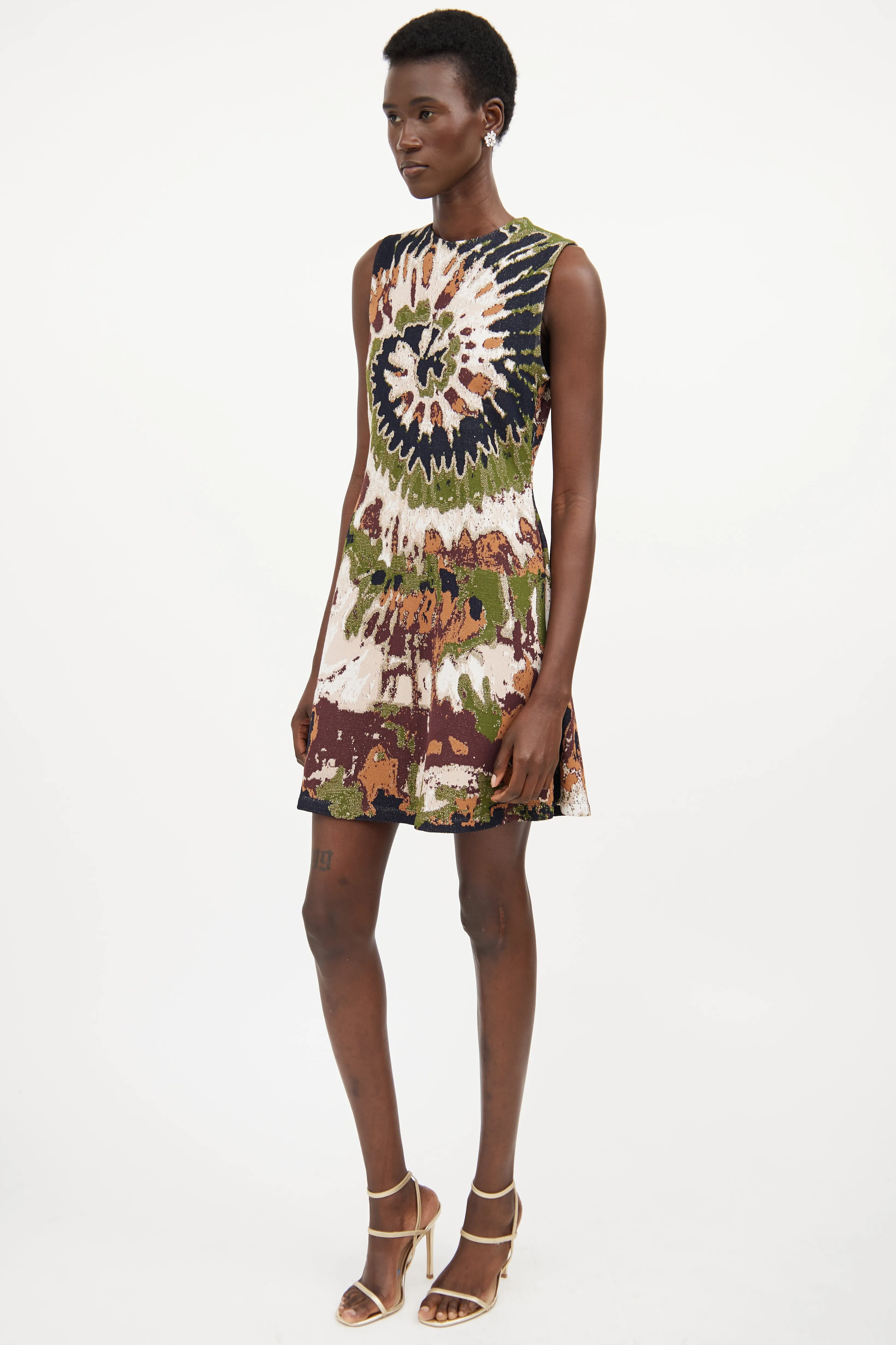 Brown & Multicolour Woven Tie Dye Dress