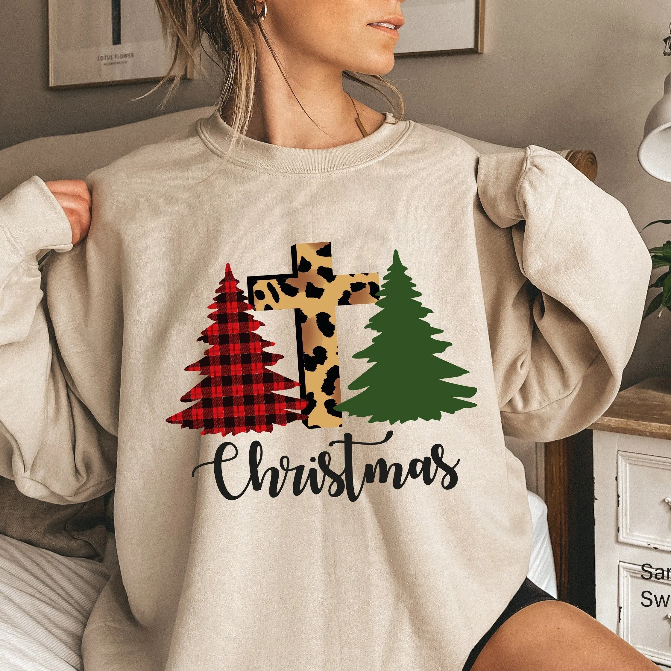Christmas Trees Sweatshirt,Womens Christmas Sweatshirt,Christmas Tree Tee,Holiday Sweaters,Leopard Print Shirt,Christmas Gift,C6277
