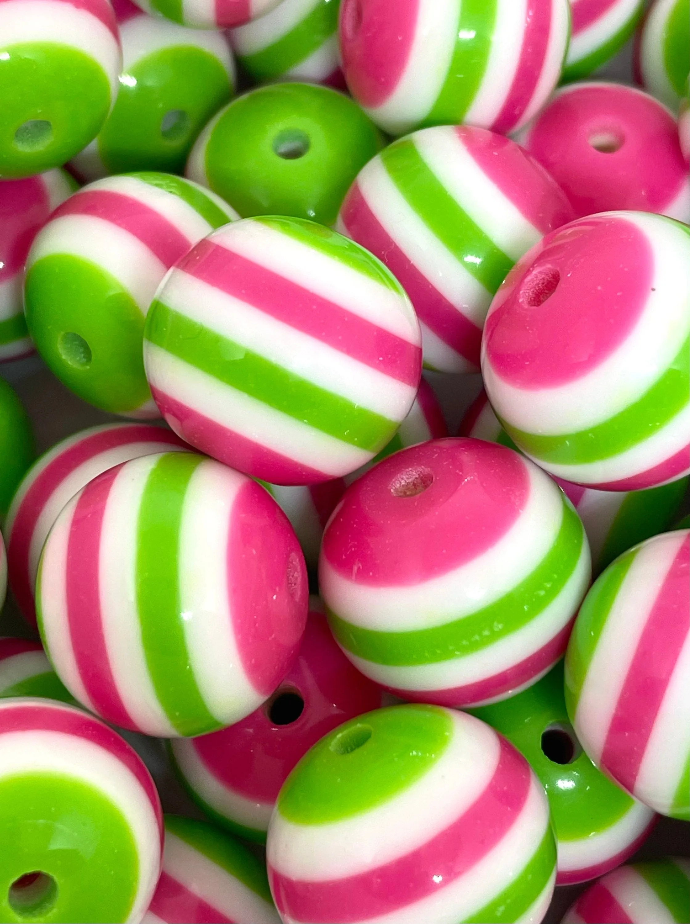 Chunky Watermelon Striped Beads for Jewelry Making, Garland; 20mm Large Beads with Stripes for Spring and Summer, Colorful Beads