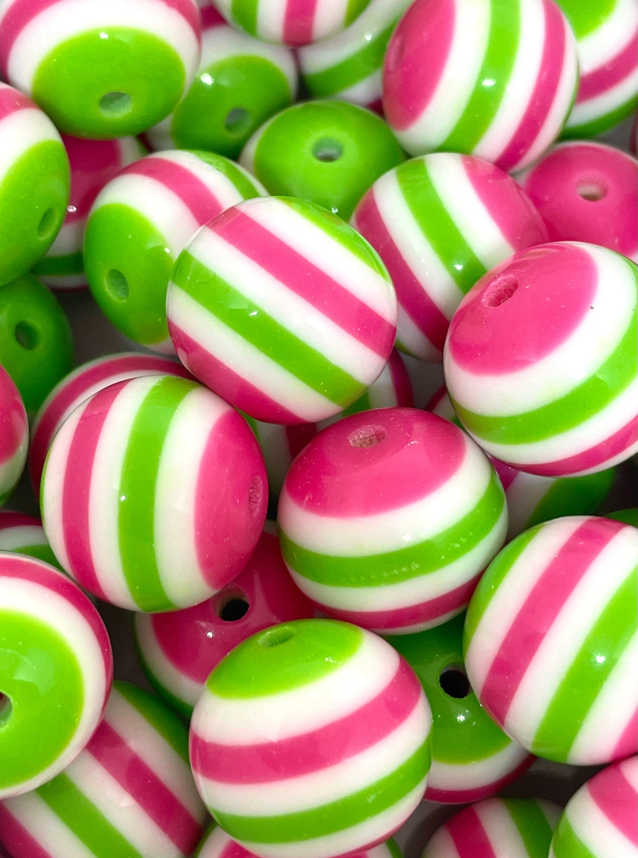 Chunky Watermelon Striped Beads for Jewelry Making, Garland; 20mm Large Beads with Stripes for Spring and Summer, Colorful Beads