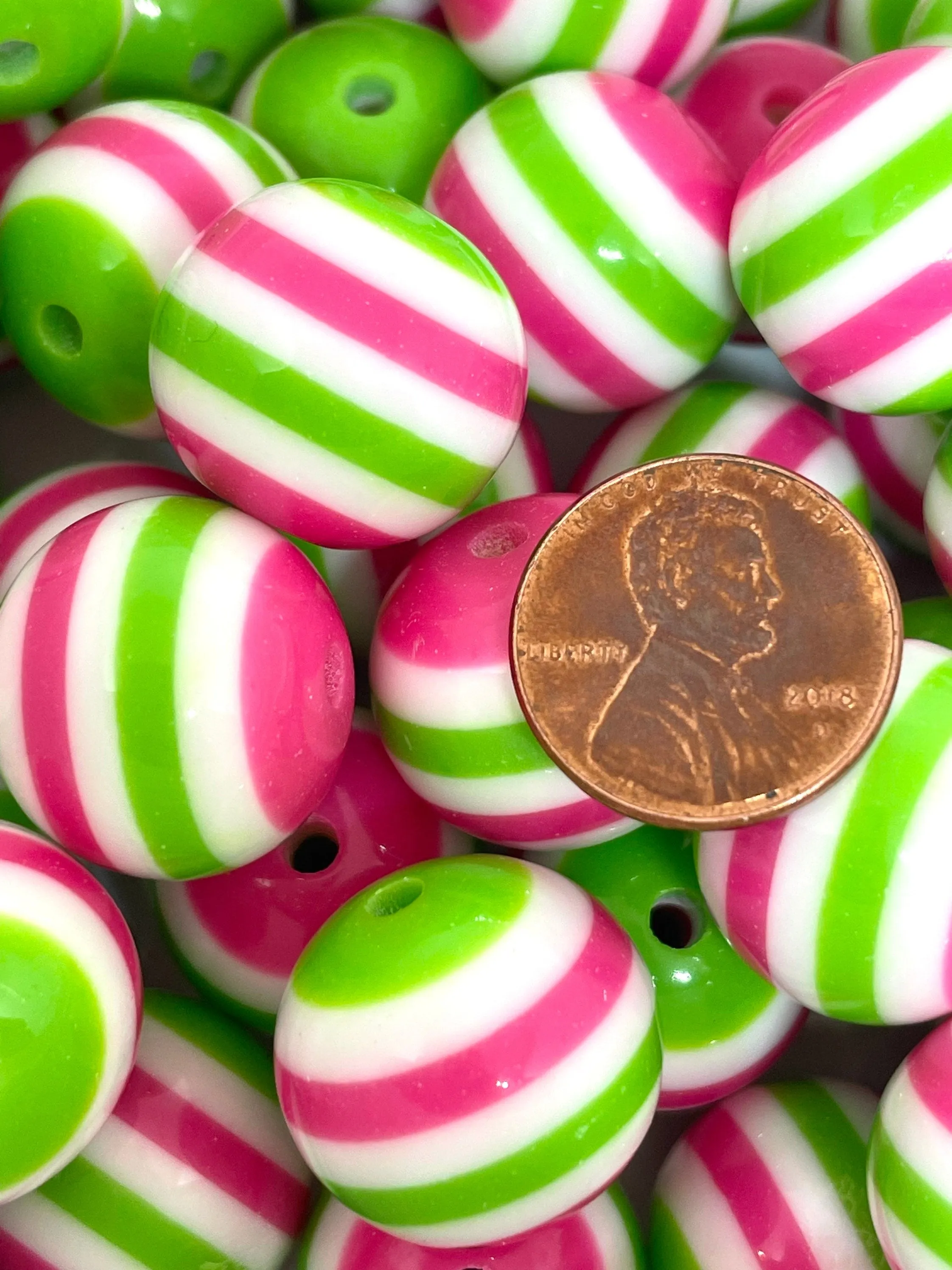 Chunky Watermelon Striped Beads for Jewelry Making, Garland; 20mm Large Beads with Stripes for Spring and Summer, Colorful Beads
