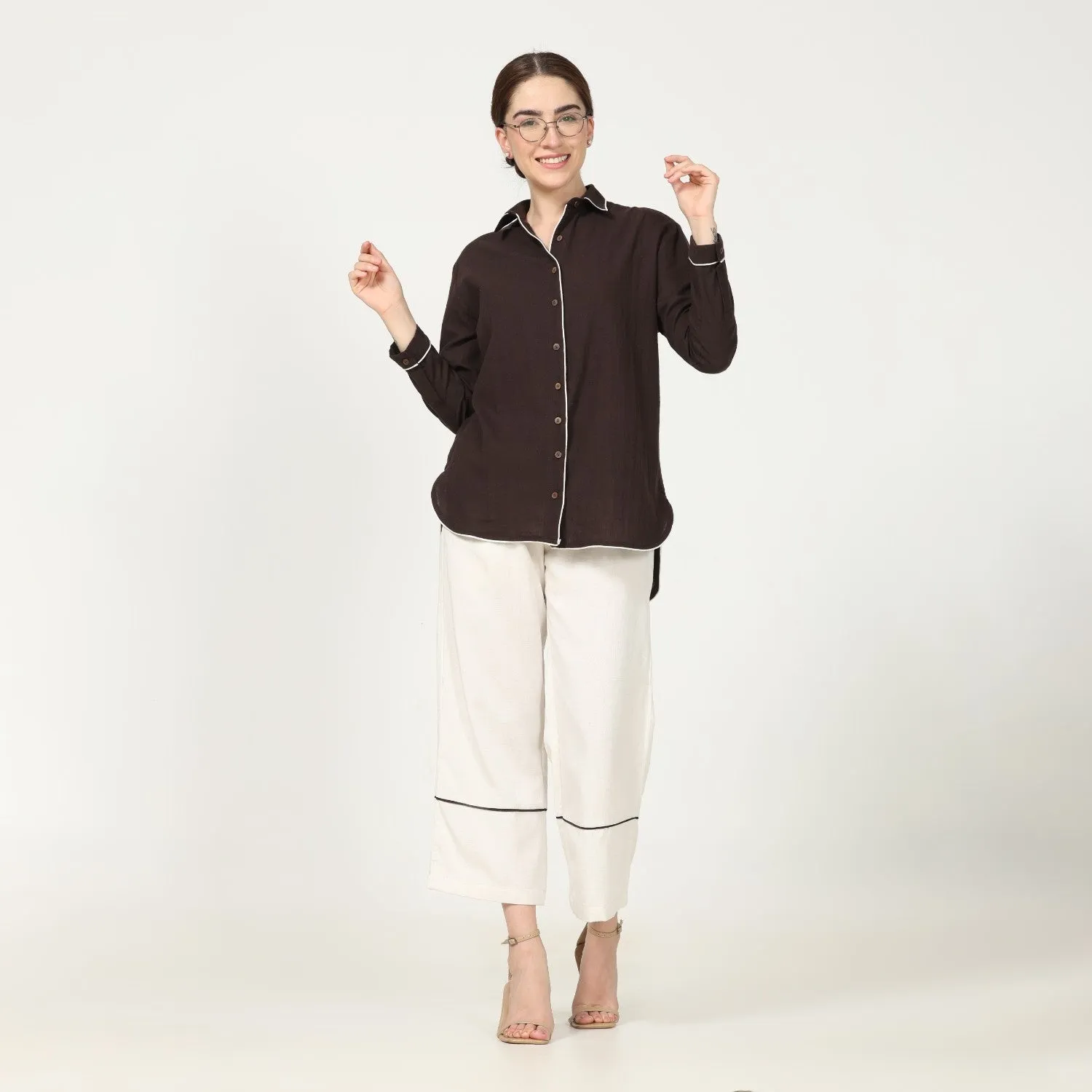 Coffee Brown Shirt With Ecru Pant | Cotton | Polished Look | Set Of 2