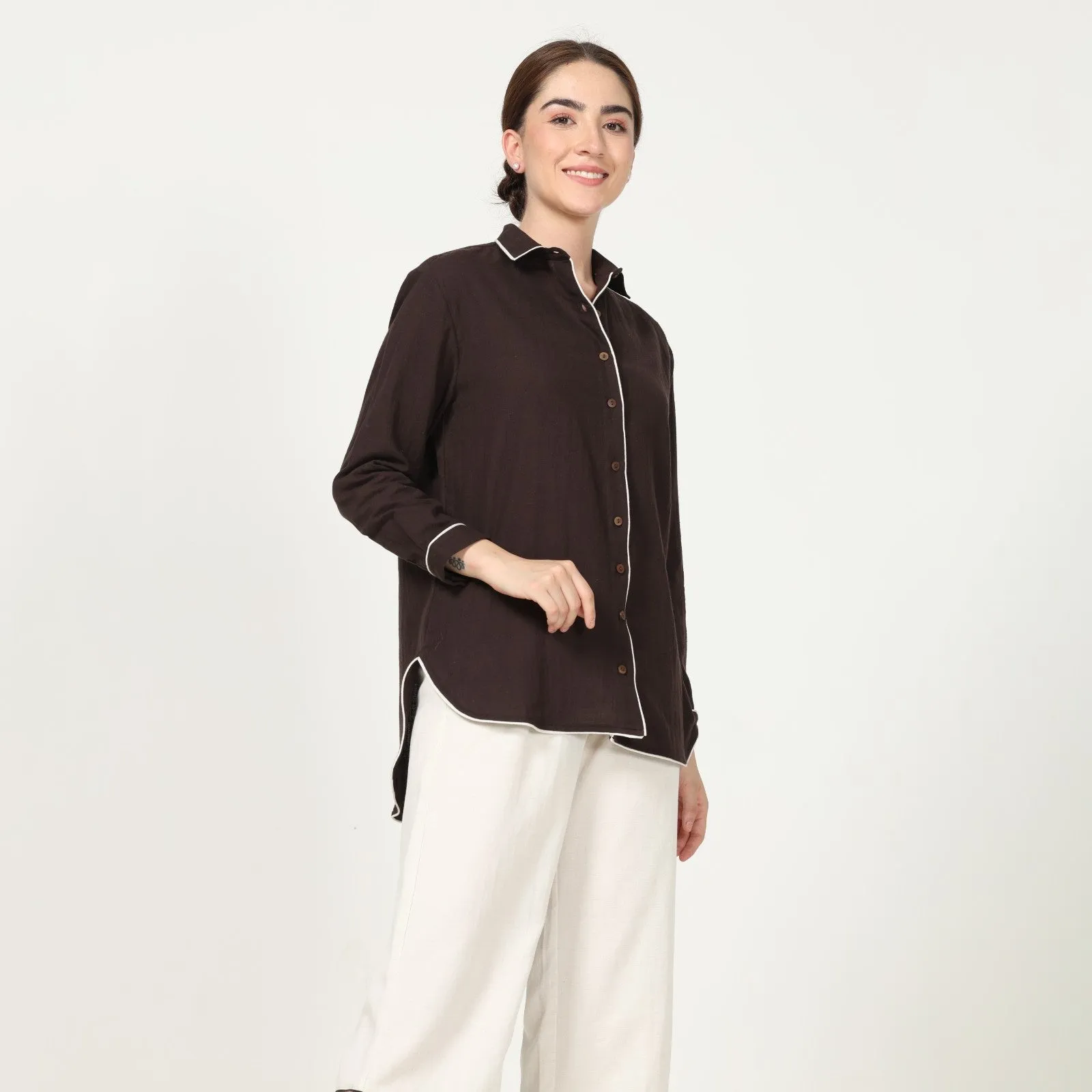 Coffee Brown Shirt With Ecru Pant | Cotton | Polished Look | Set Of 2