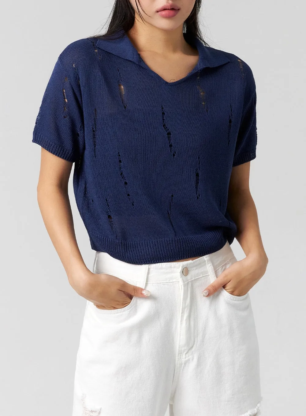 Collared Ripped Short Sleeve Top CG310