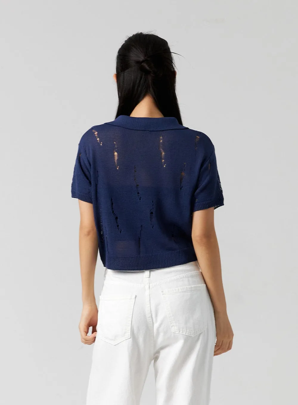 Collared Ripped Short Sleeve Top CG310