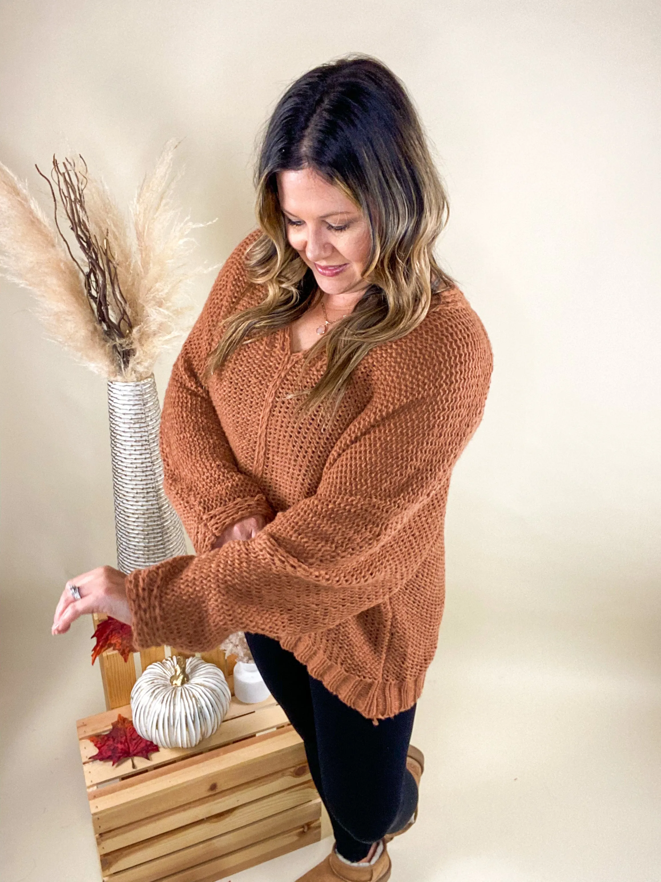 Fall Dreaming Pullover Sweater In Cinnamon