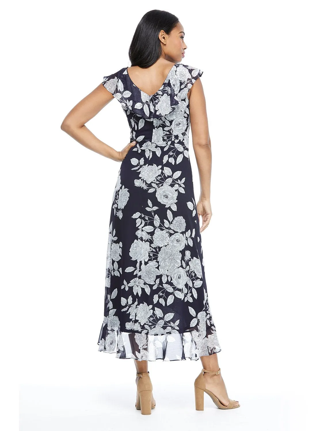 Floral Flutter Sleeve Yoryu Chiffon Wrap Dress
