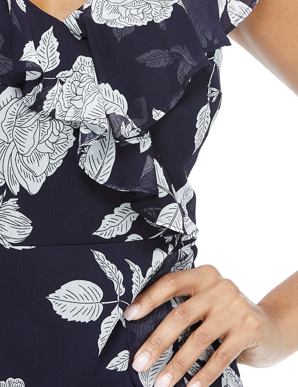 Floral Flutter Sleeve Yoryu Chiffon Wrap Dress