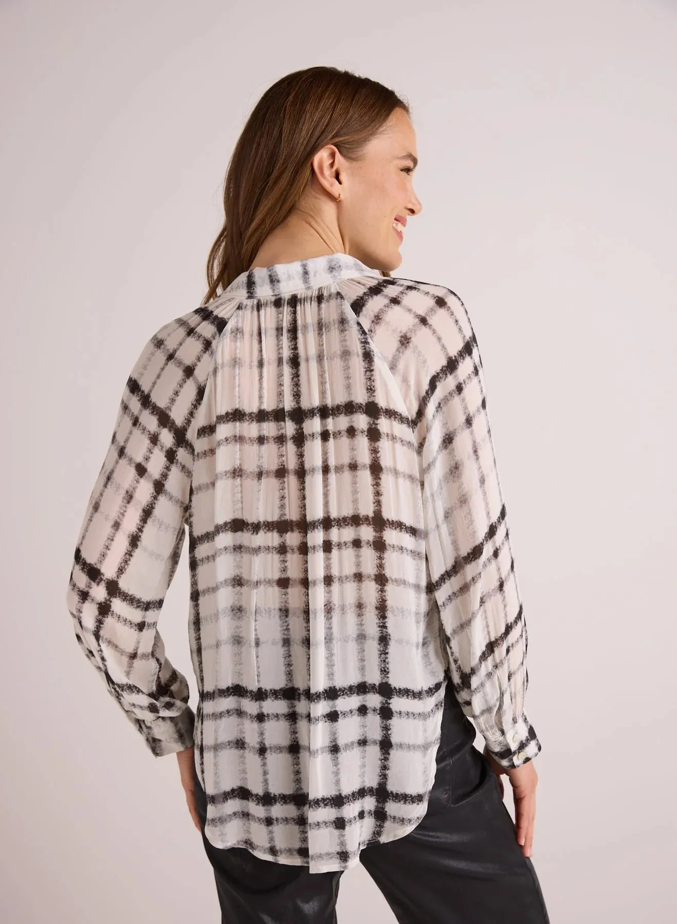 Flowy Raglan Sleeve Shirt Brushed Plaid