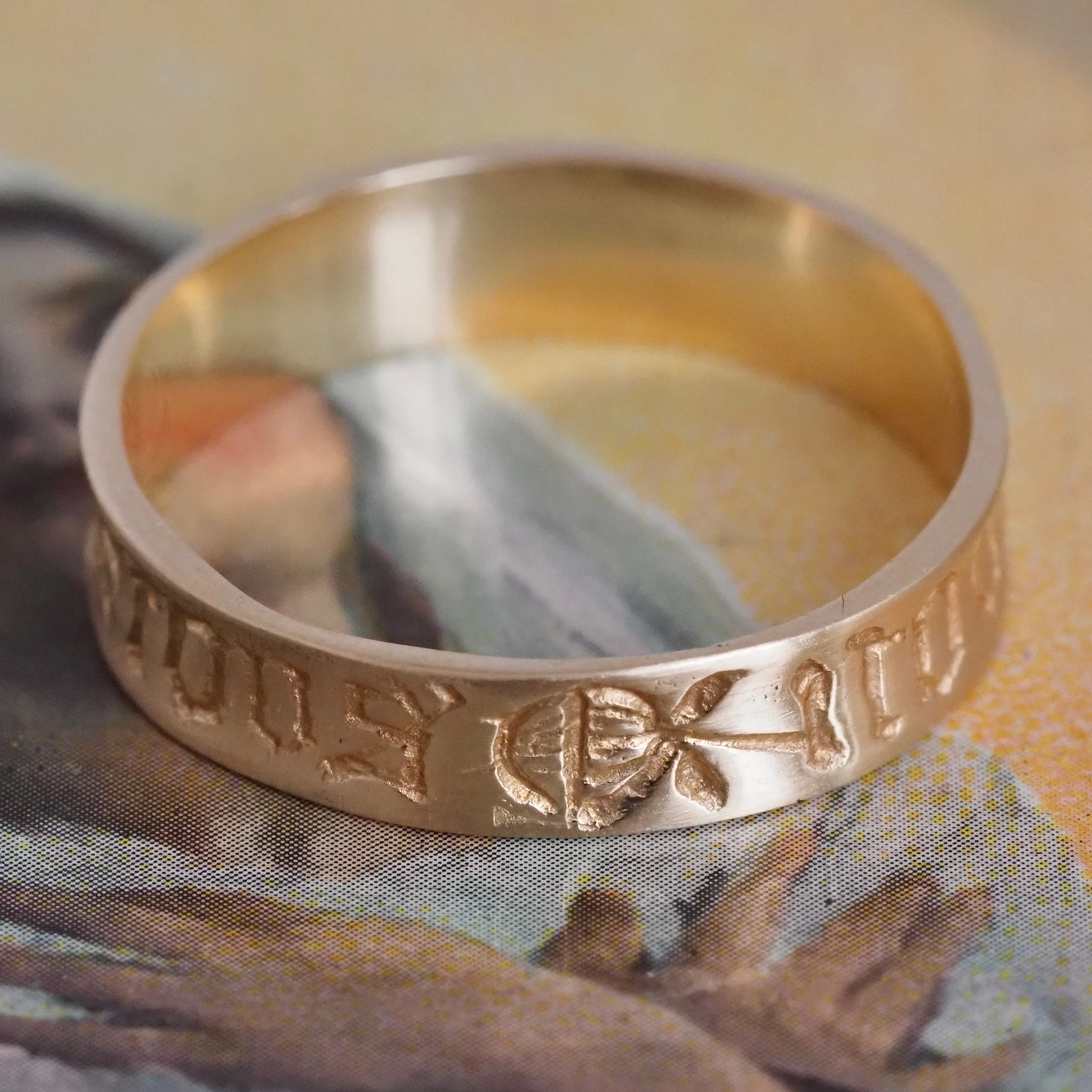 French "Por Tous Itours/For All Times" Engraved 14k Gold Posy Ring
