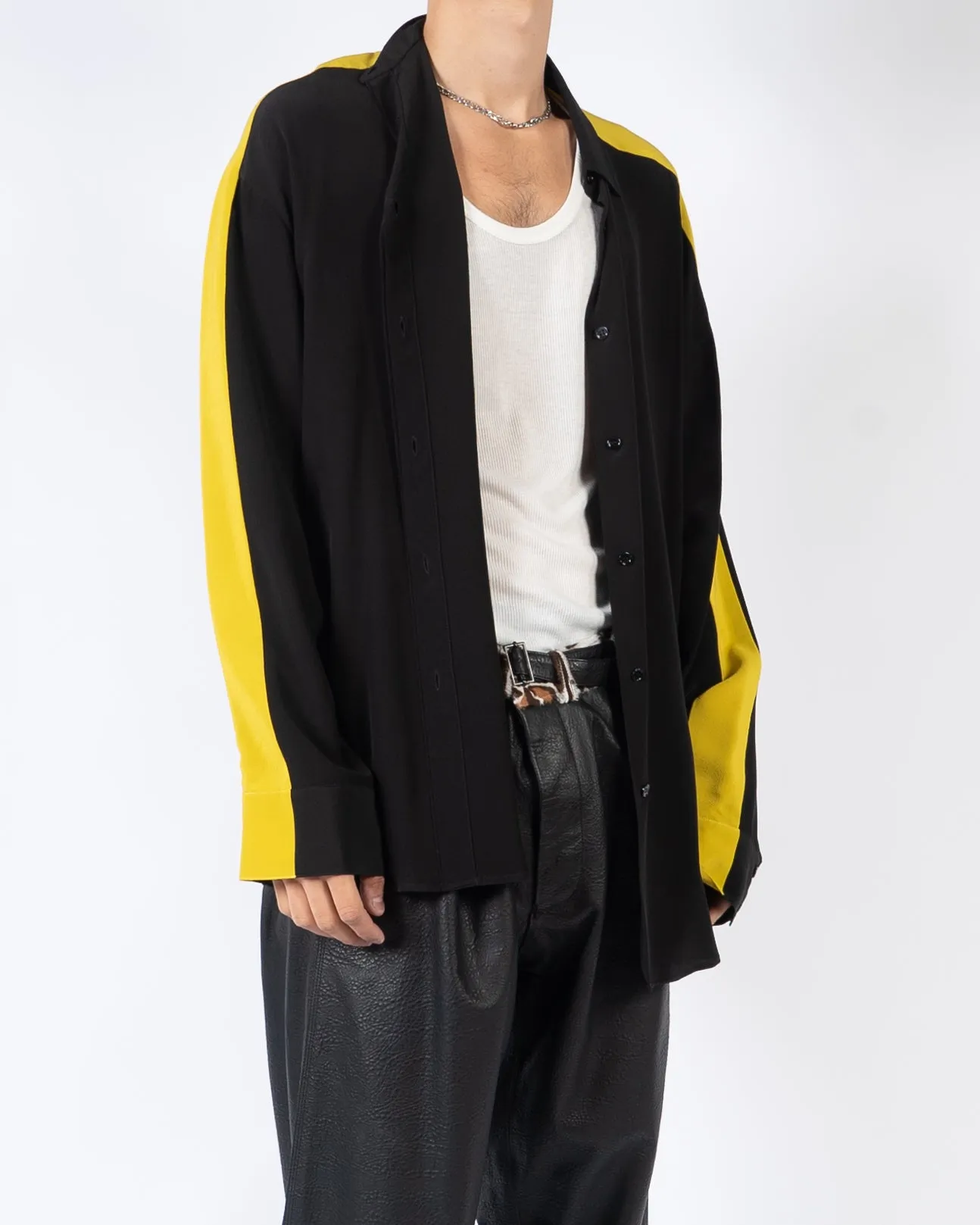 FW18 Black & Yellow Oversized Silk Shirt