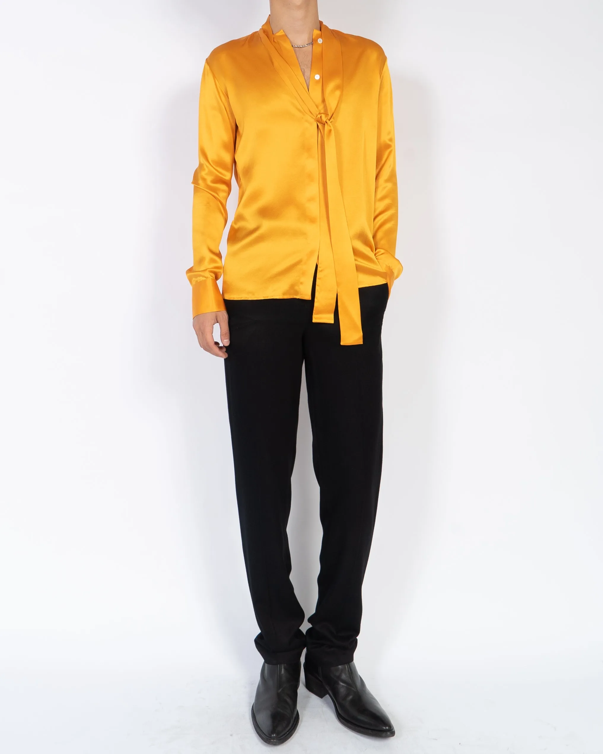 FW18 Orange Silk Shirt with Scarf Collar
