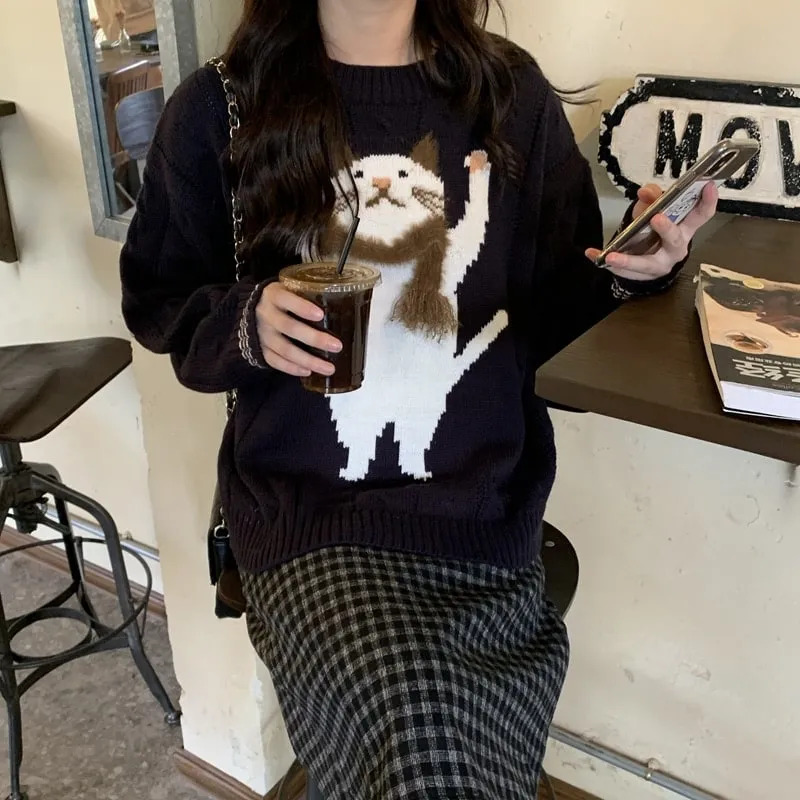 Harajuku Cute Cat Printed Sweater