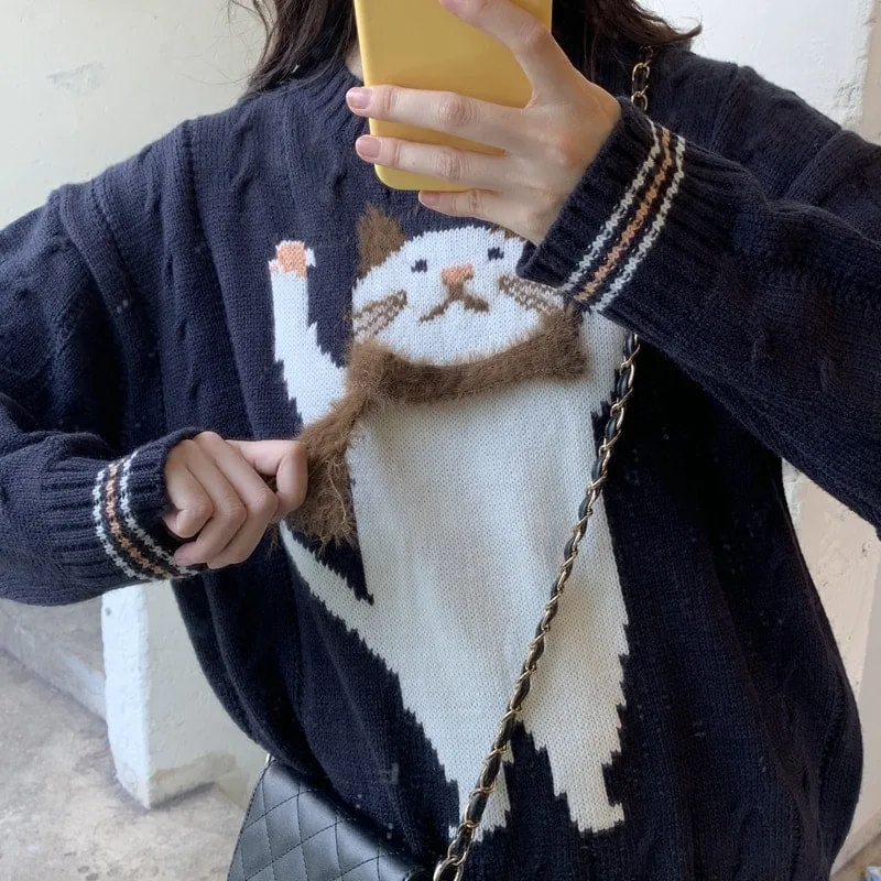 Harajuku Cute Cat Printed Sweater