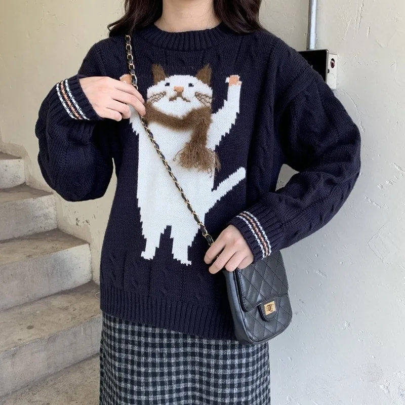 Harajuku Cute Cat Printed Sweater