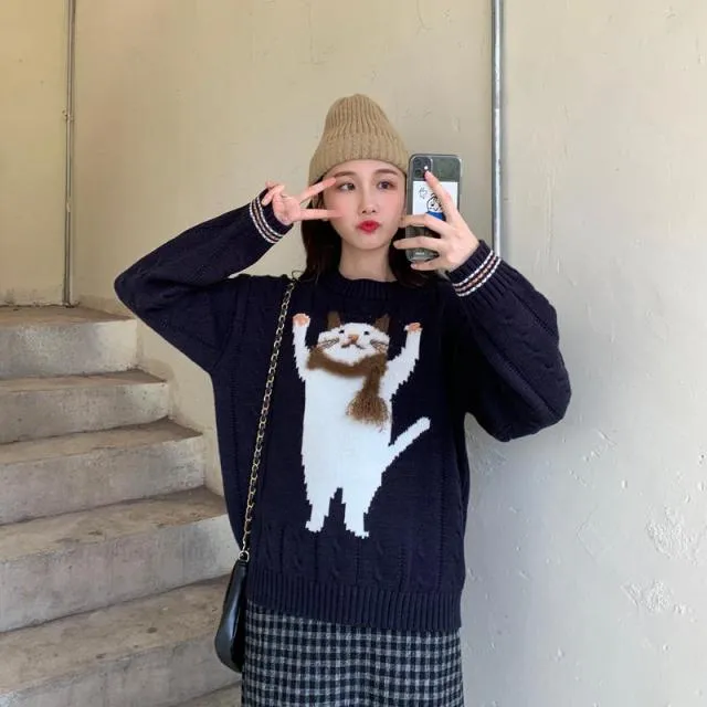 Harajuku Cute Cat Printed Sweater