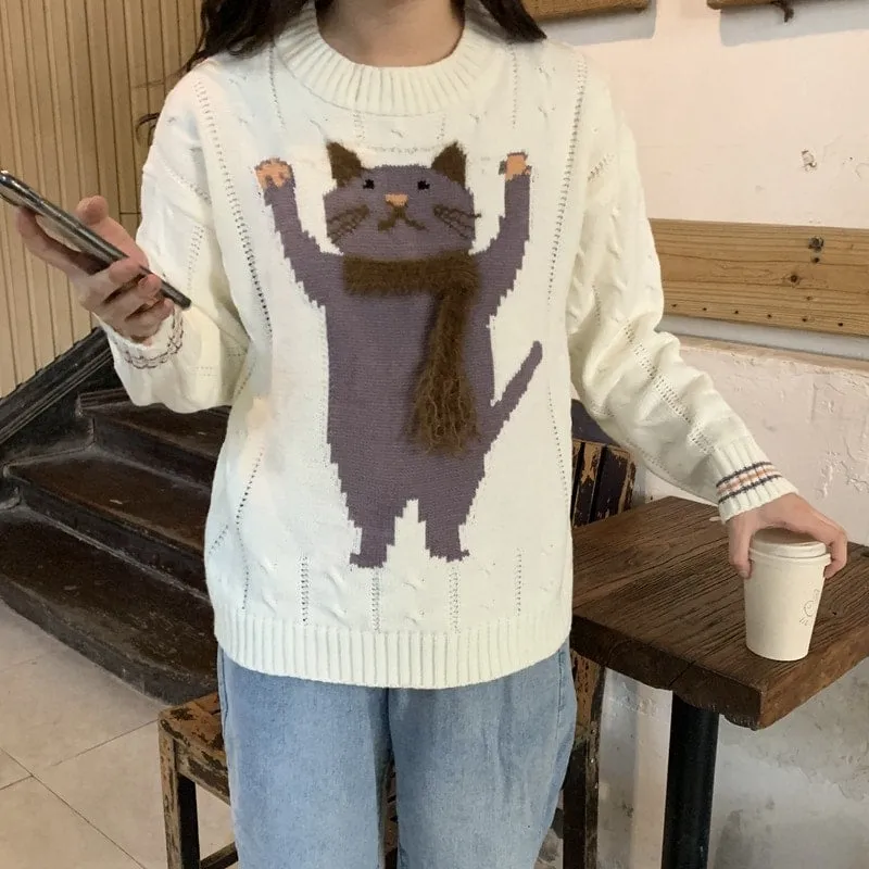 Harajuku Cute Cat Printed Sweater