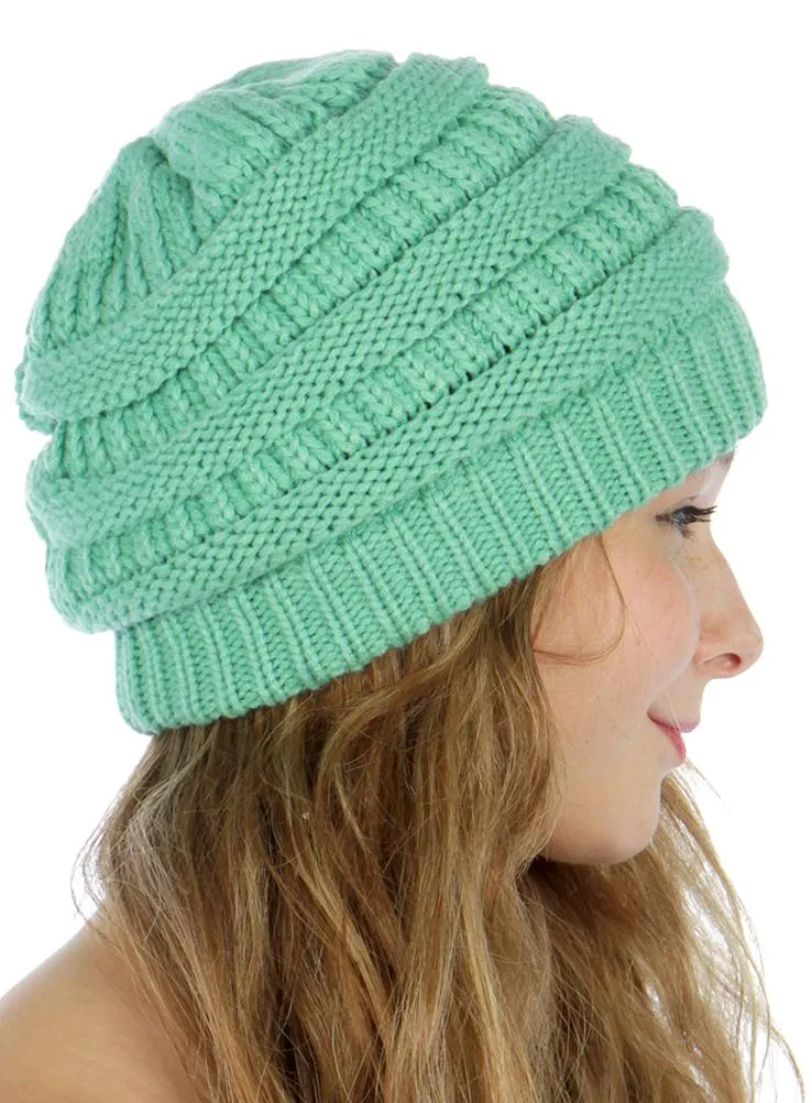 Light Green Solid Slouchy Knit Beanie