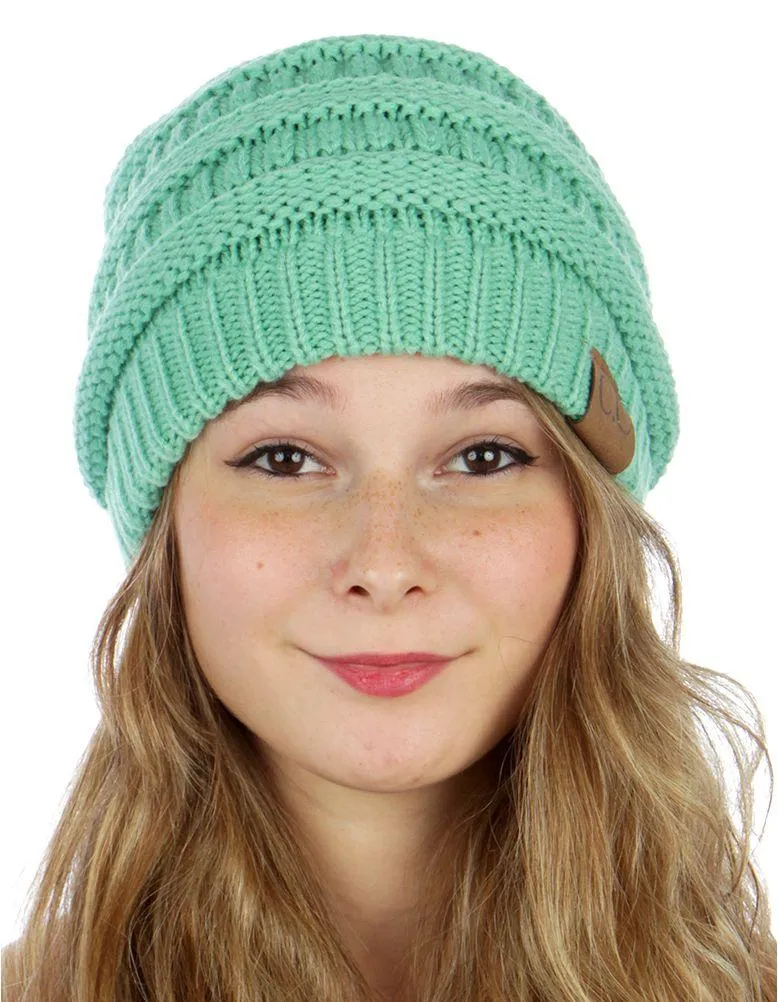 Light Green Solid Slouchy Knit Beanie