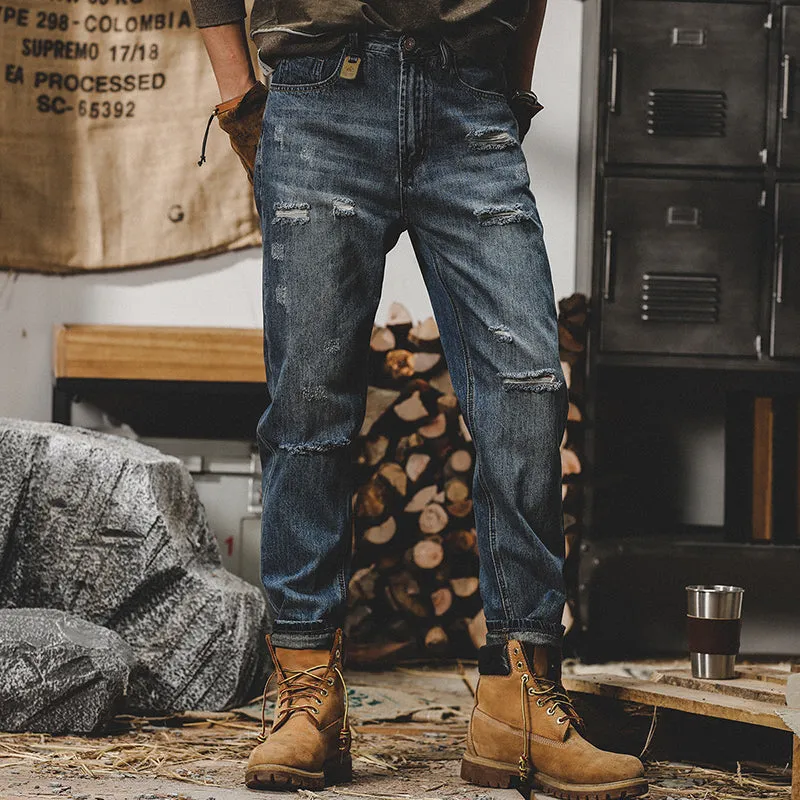 Loose Straight Leg Ripped Pants