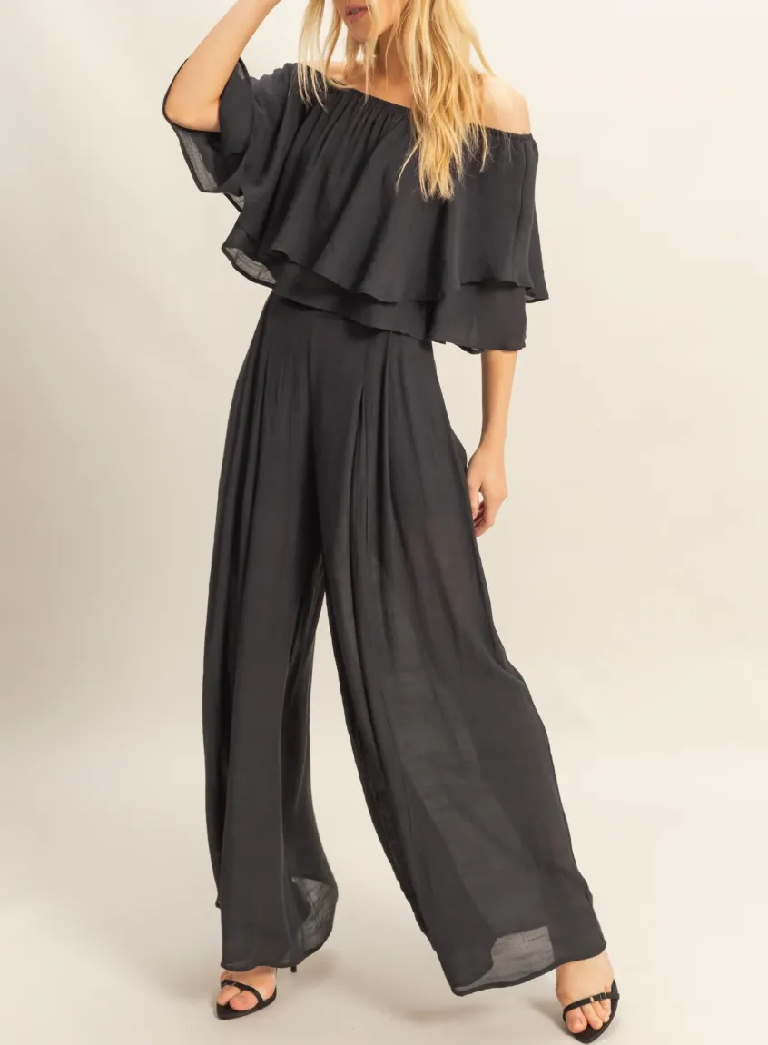 Off-the-Shoulder Blouse and Pants Set-Pants