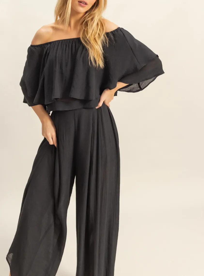 Off-the-Shoulder Blouse and Pants Set-Pants
