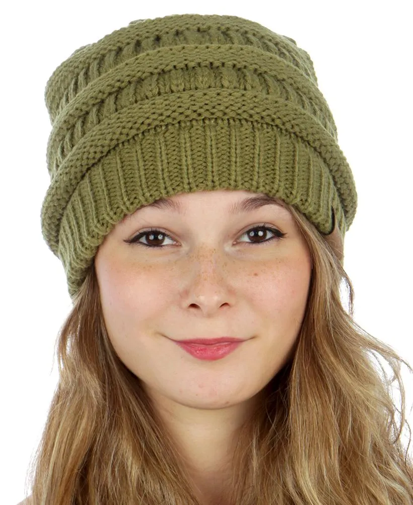 Olive color Solid Slouchy Knit Beanie