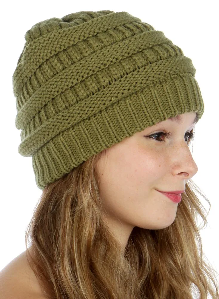 Olive color Solid Slouchy Knit Beanie