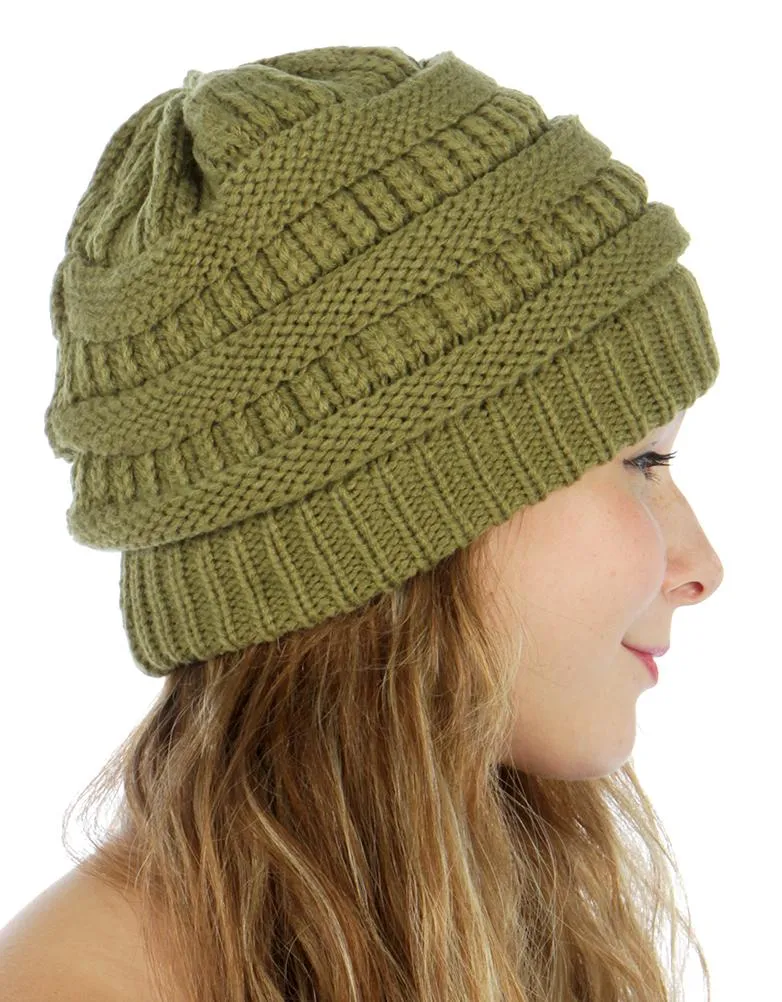Olive color Solid Slouchy Knit Beanie
