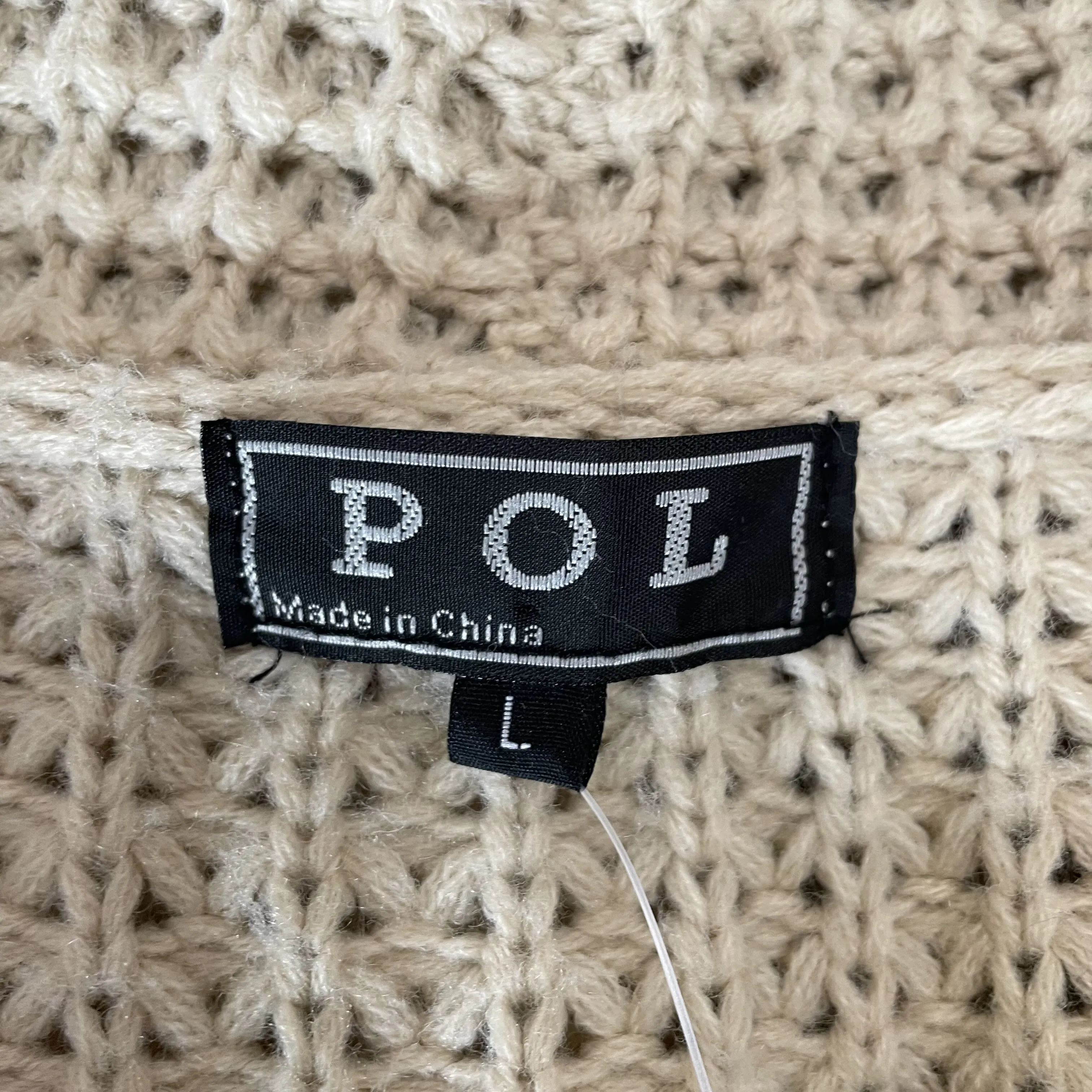 POL | Women's Beige Knit Long Sleeve Open Cardigan Sweater | Size: L