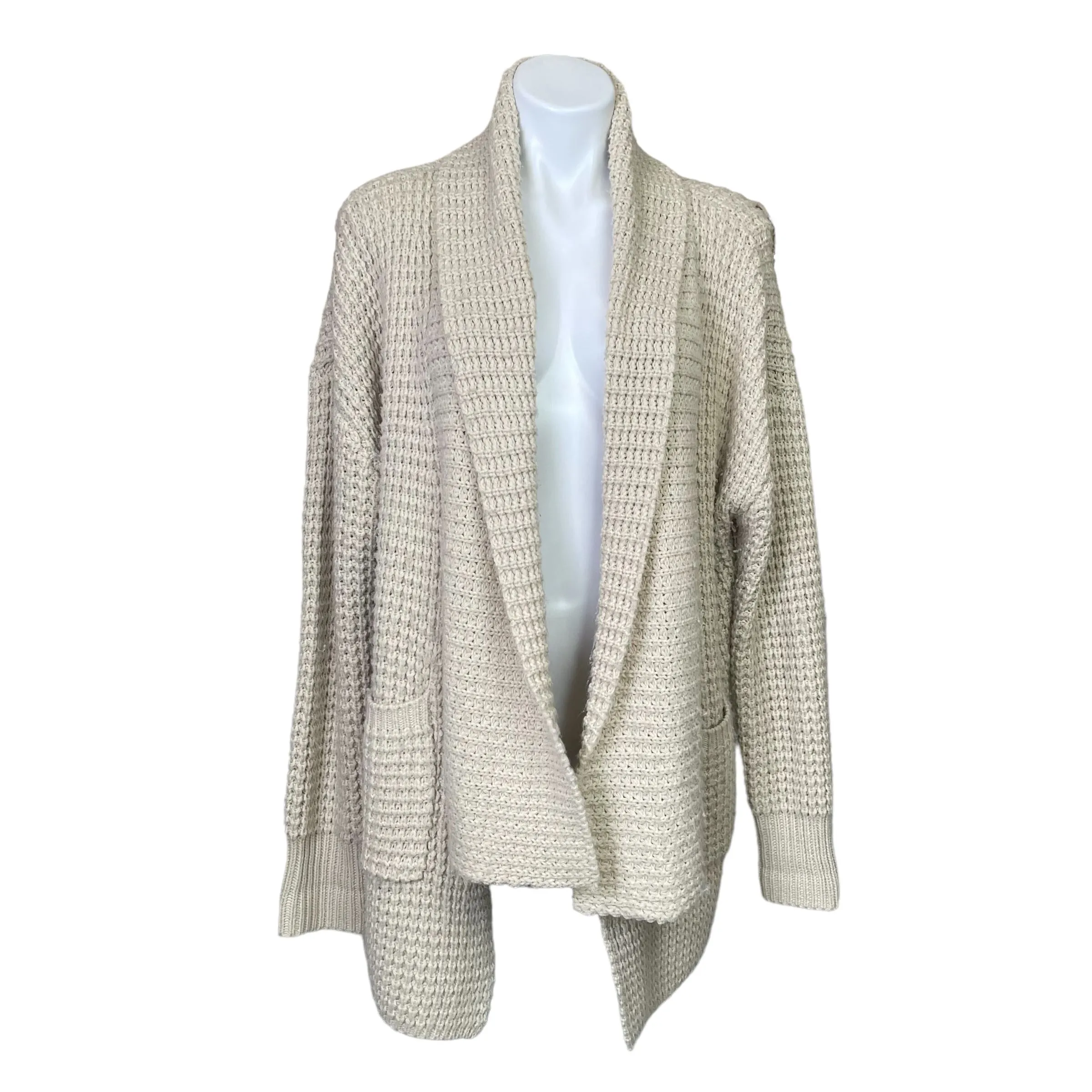 POL | Women's Beige Knit Long Sleeve Open Cardigan Sweater | Size: L