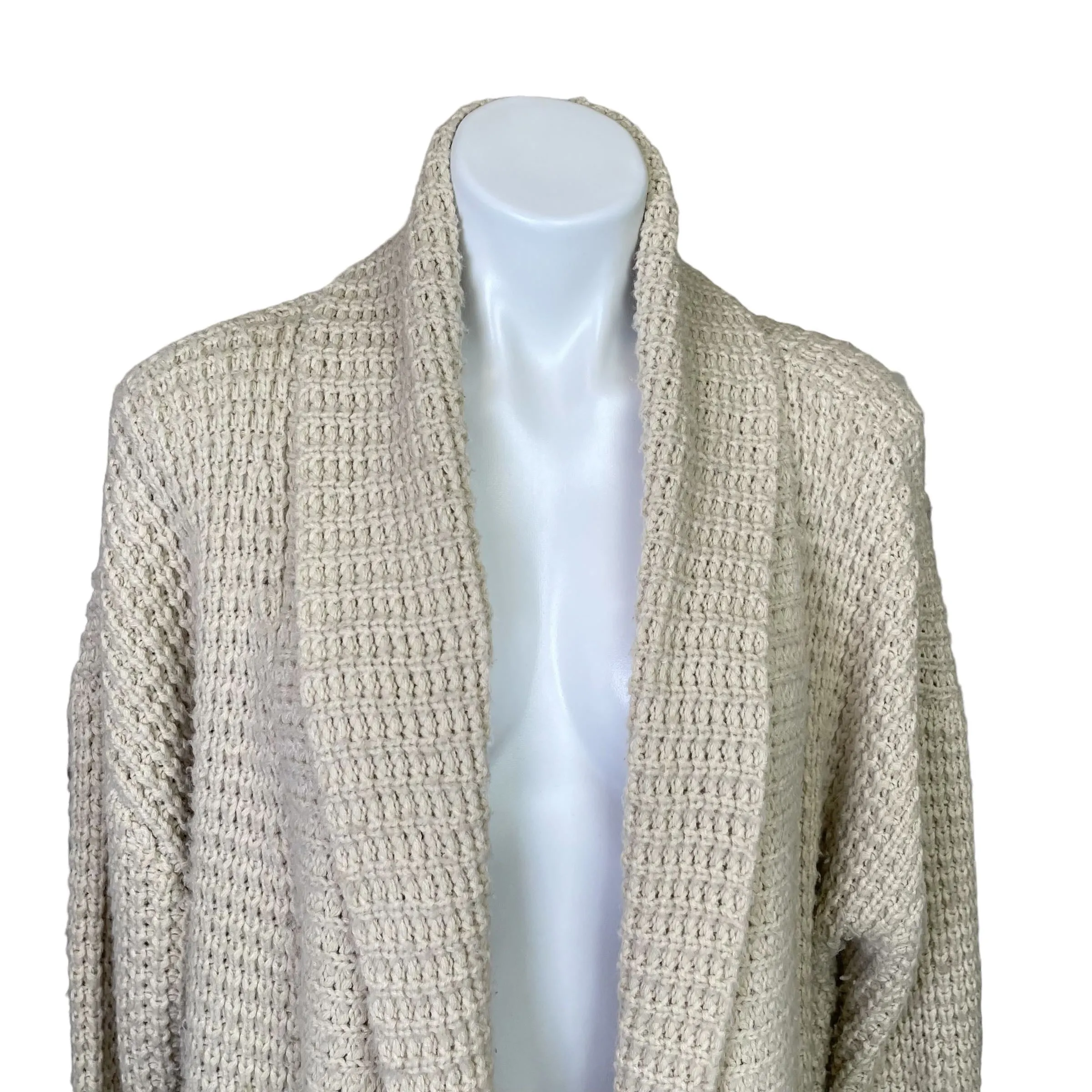 POL | Women's Beige Knit Long Sleeve Open Cardigan Sweater | Size: L