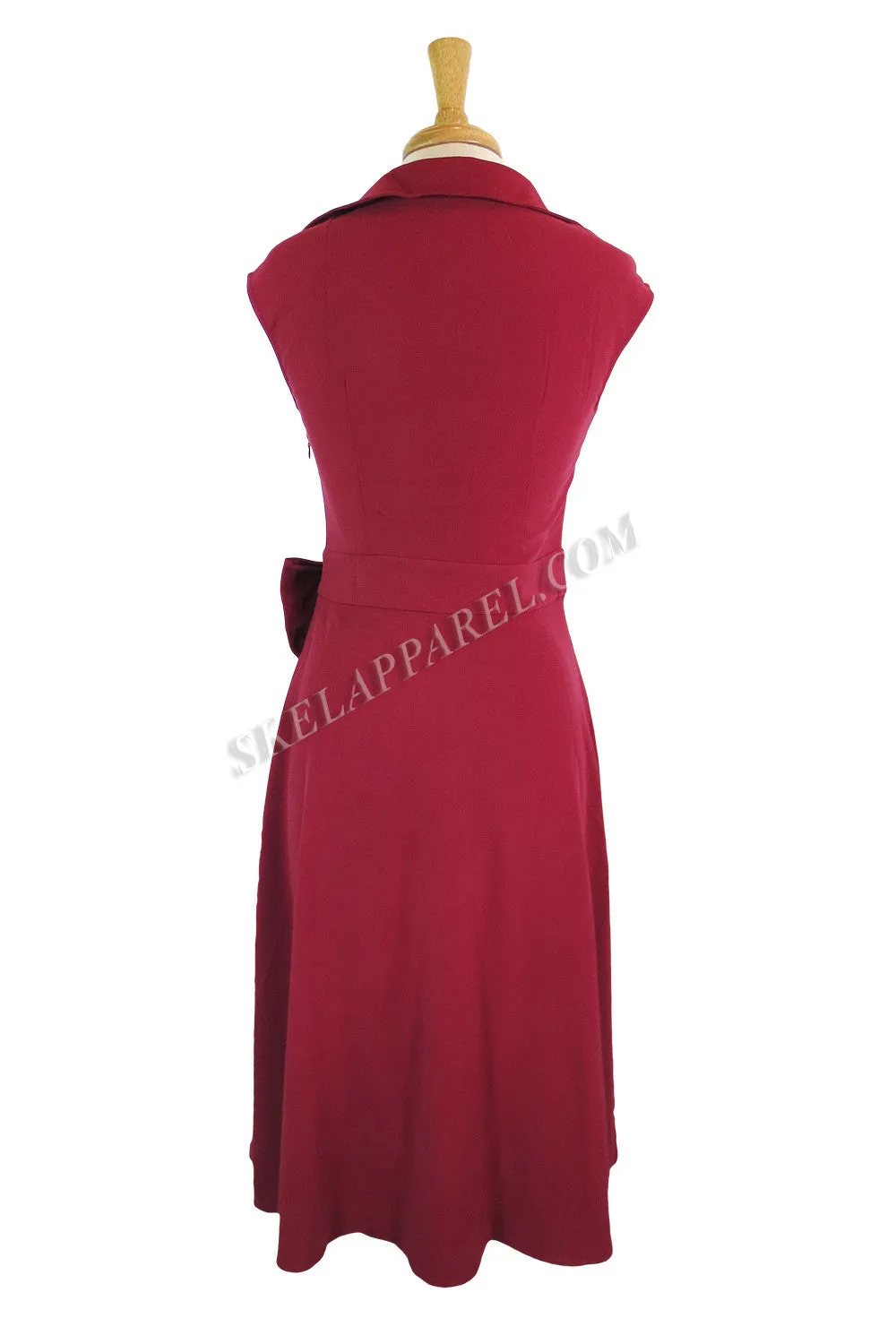 Red Vintage Design Flared Belted Party Dress with big bow