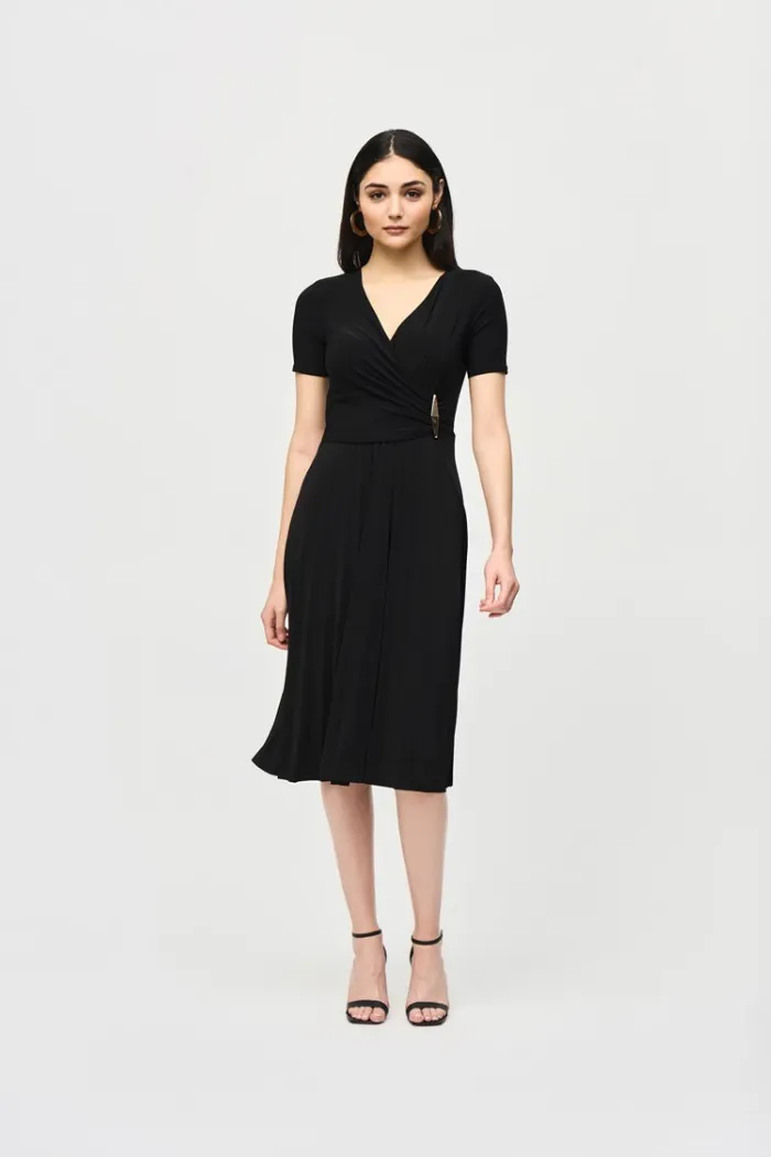 Silky Knit Pleated Wrap Dress