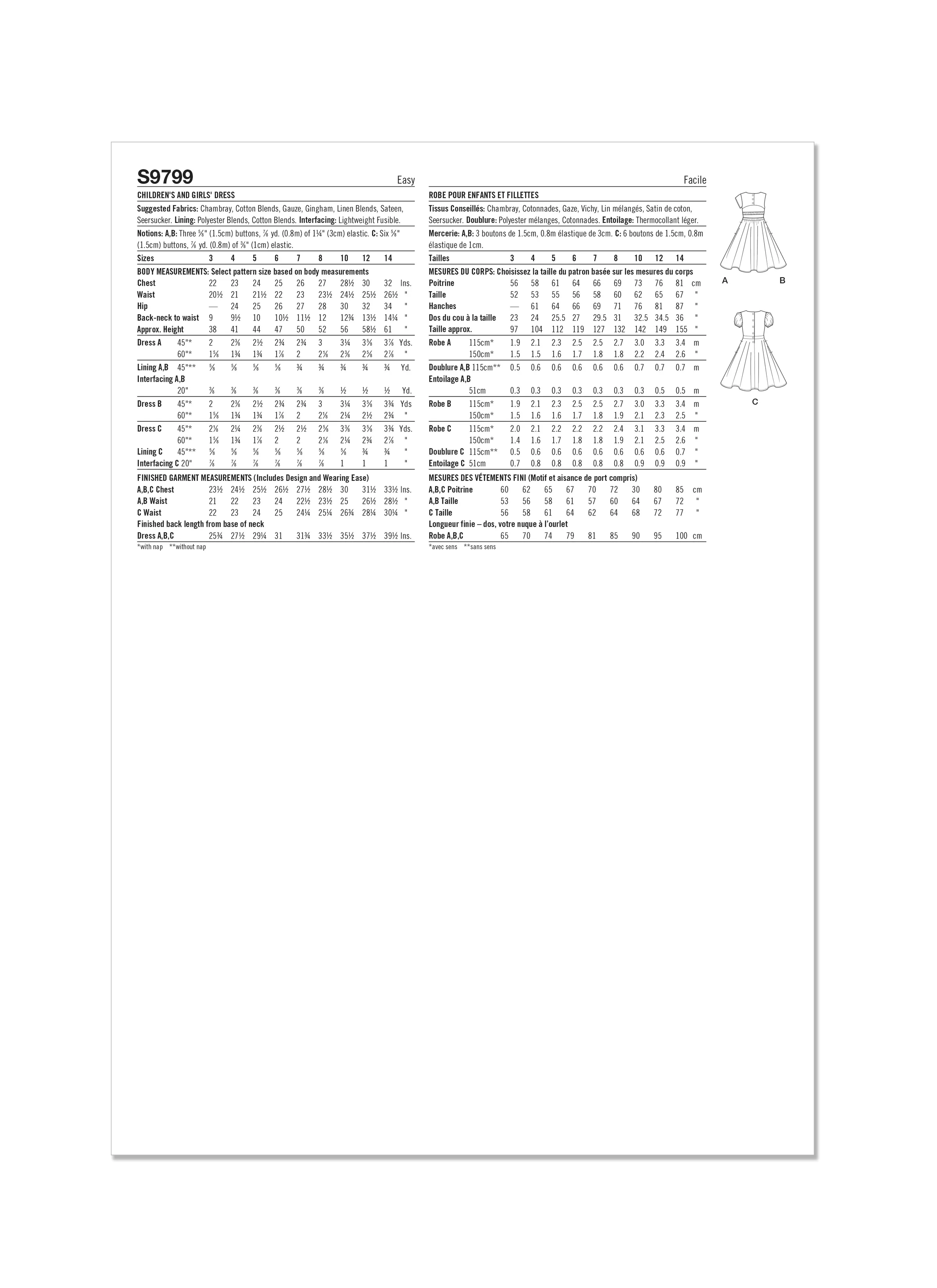 Simplicity sewing pattern 9799 Girls' Dresses