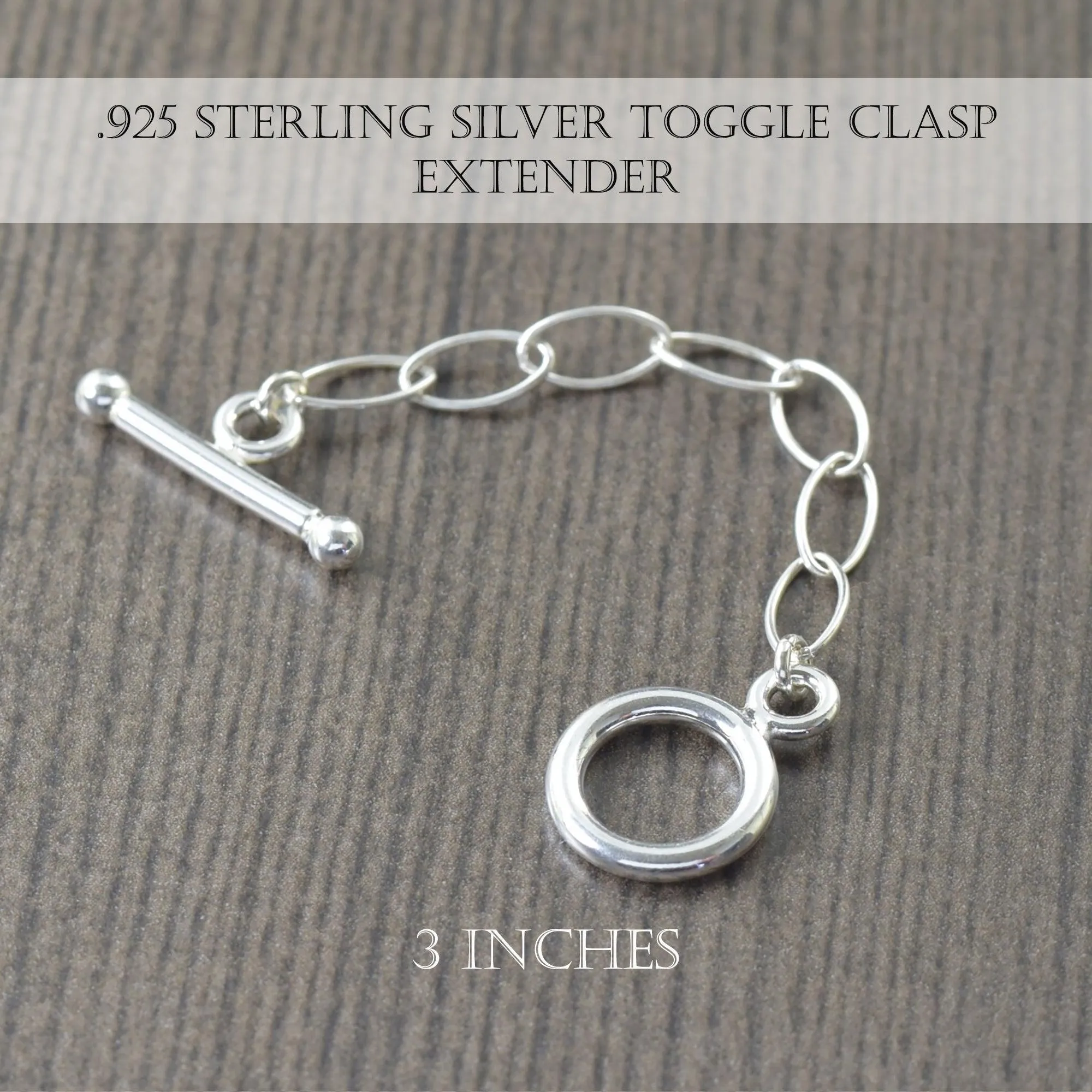Sterling silver necklace extensions for toggle clasp, in 2-5 inches