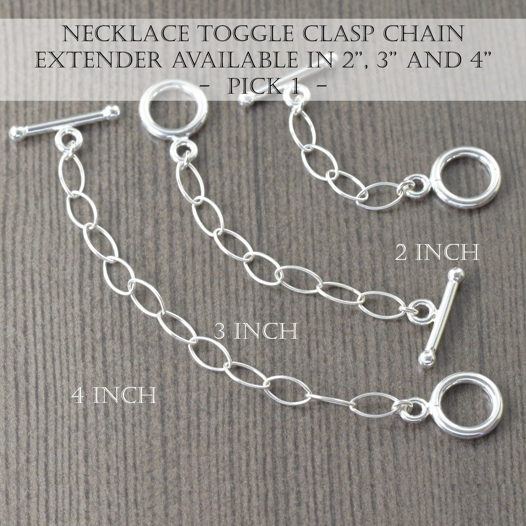 Sterling silver necklace extensions for toggle clasp, in 2-5 inches